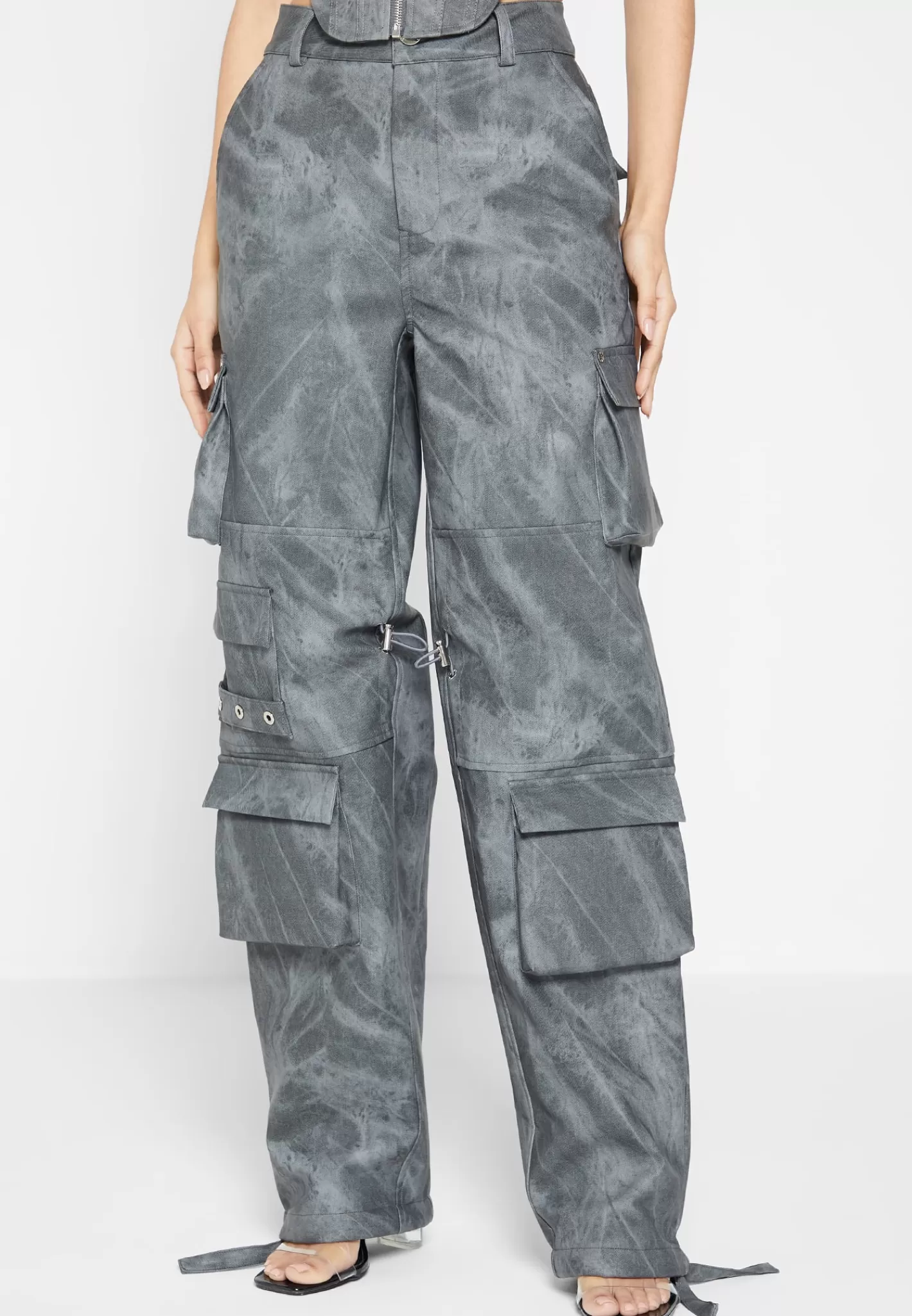 High Waisted Vintage Marble Leather Cargo Pants - Washed -Manière De Voir Store