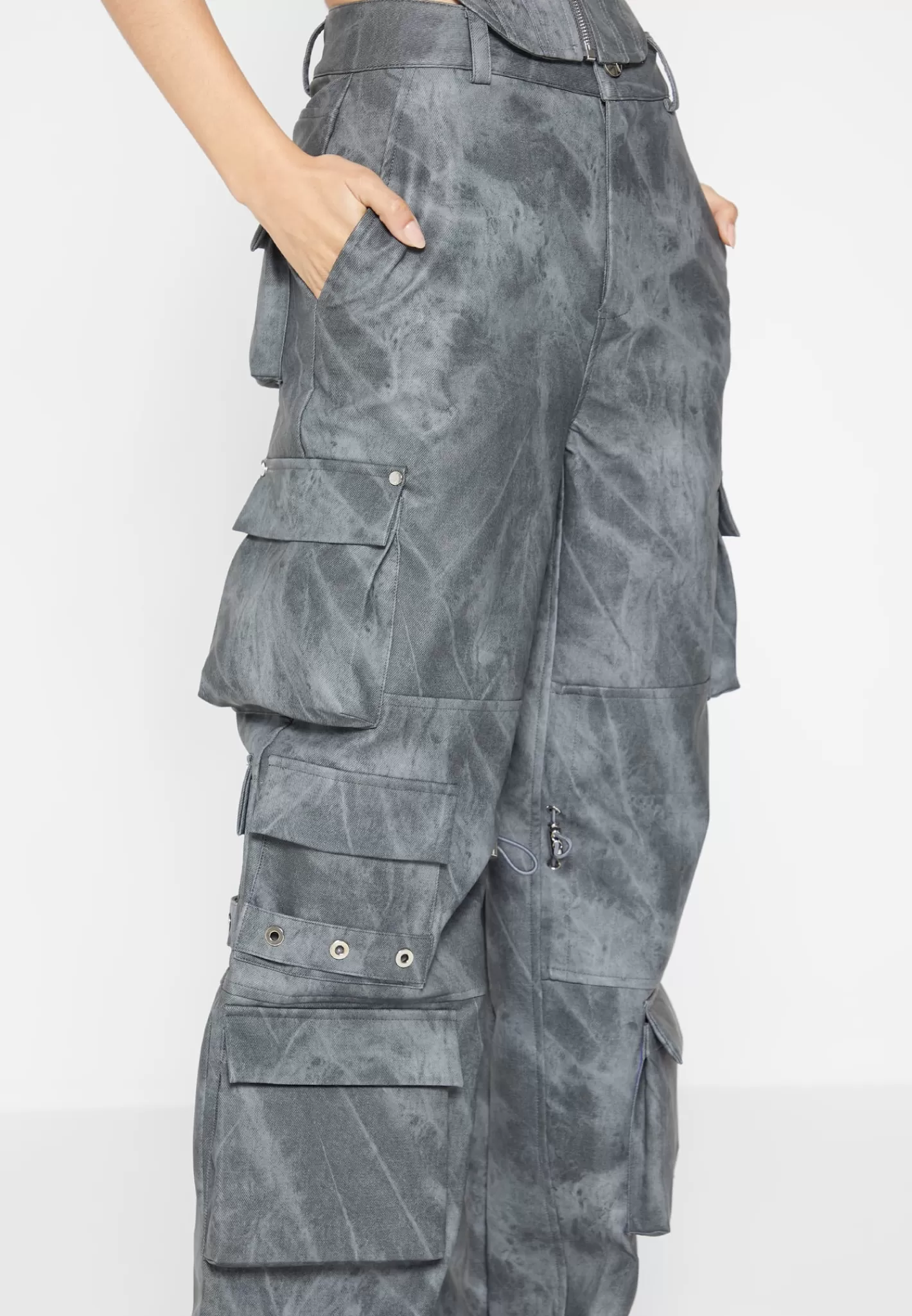 High Waisted Vintage Marble Leather Cargo Pants - Washed -Manière De Voir Store