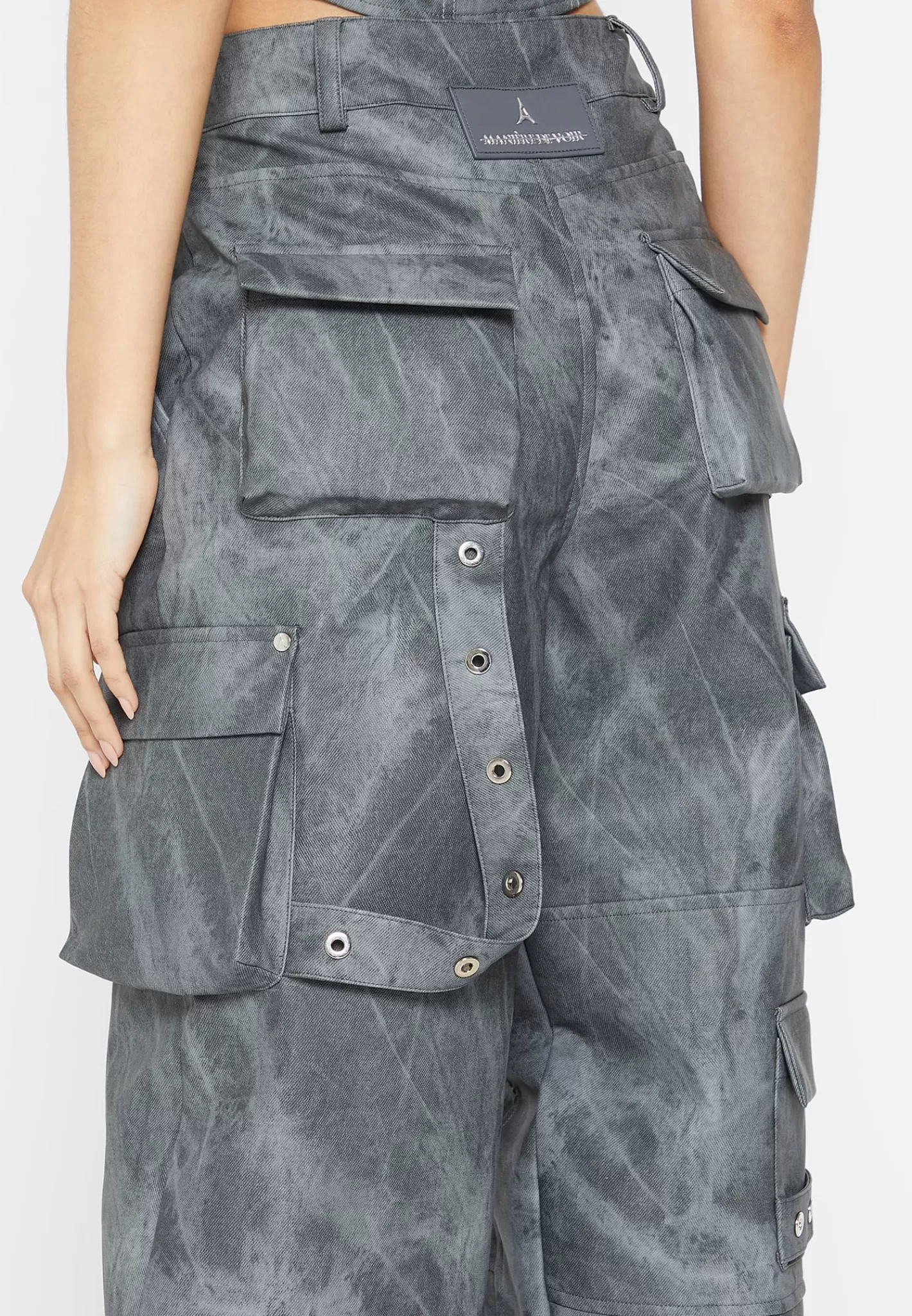 High Waisted Vintage Marble Leather Cargo Pants - Washed -Manière De Voir Store