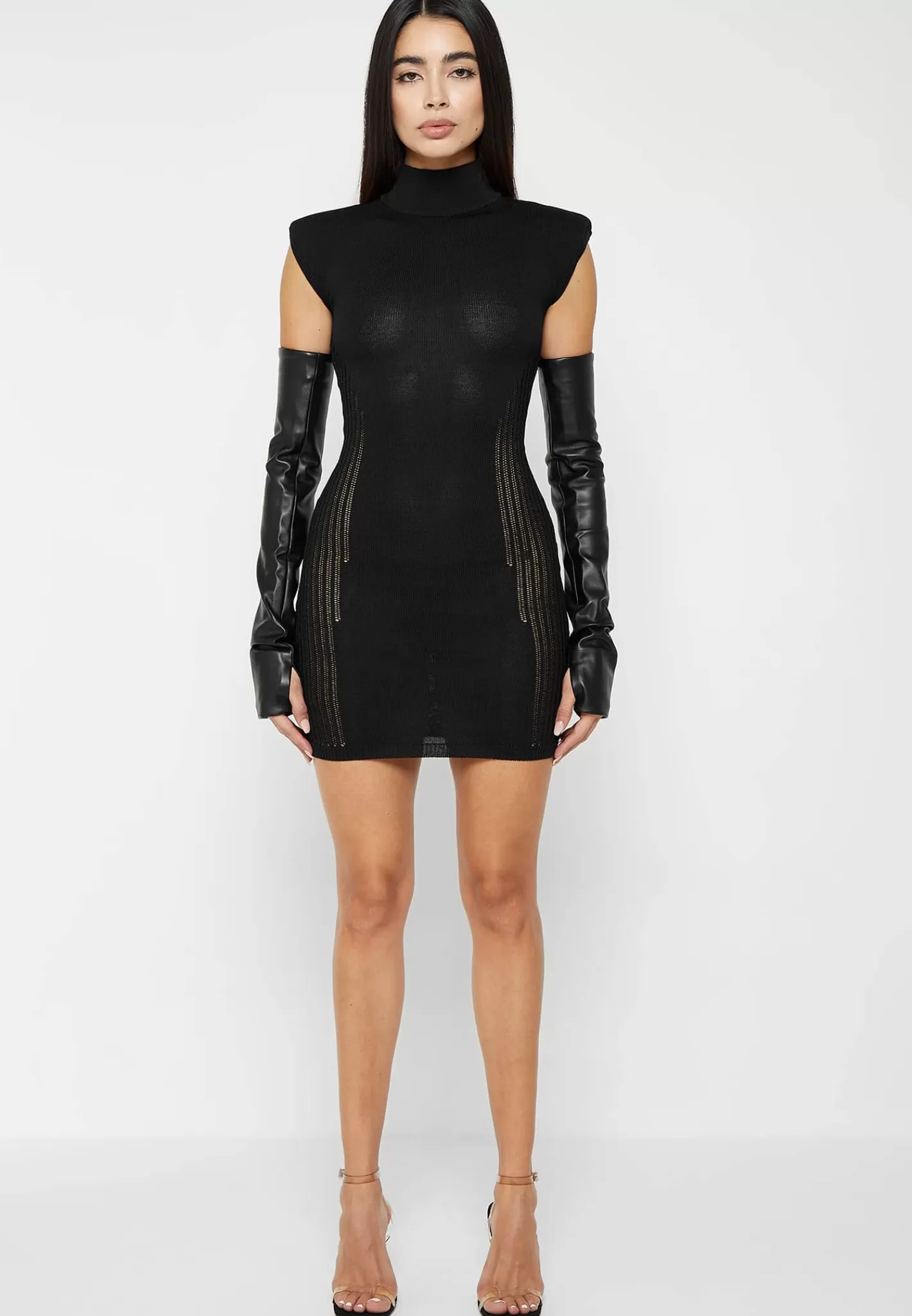 Knitted Contour Dress with Vegan Leather Sleeves - -Manière De Voir Shop