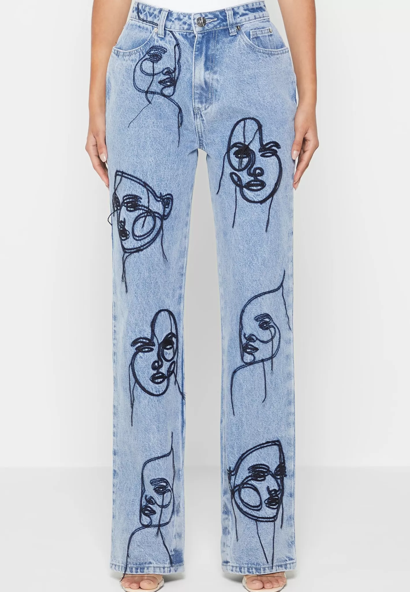 Line Art Boyfriend Jeans - Mid Blue-Manière De Voir Hot