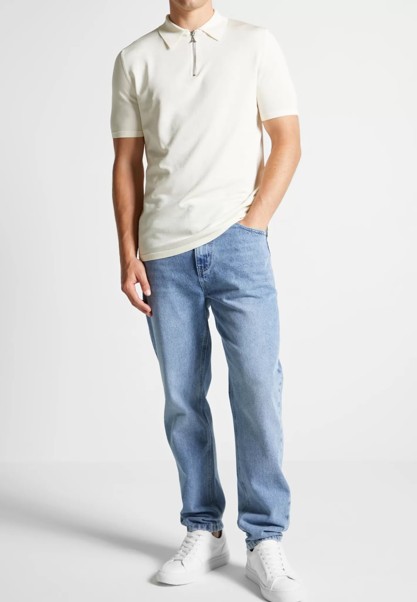 Luxe Polo Top With Zip - Off White-Manière De Voir Best