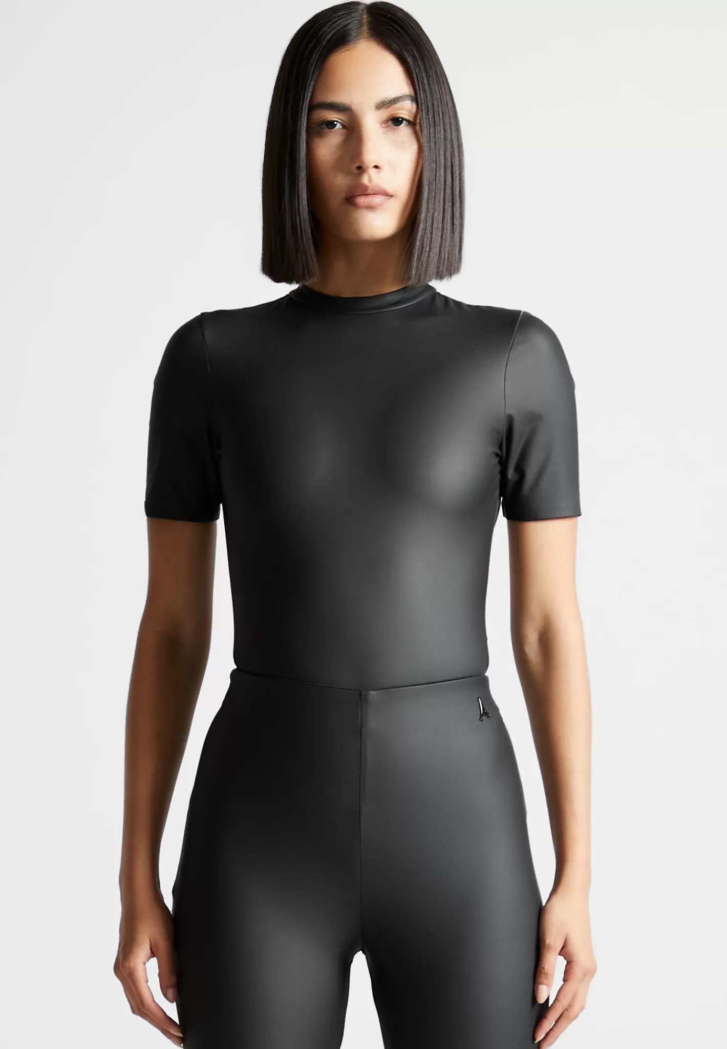 Matte Vegan Leather Tee Bodysuit - -Manière De Voir Fashion