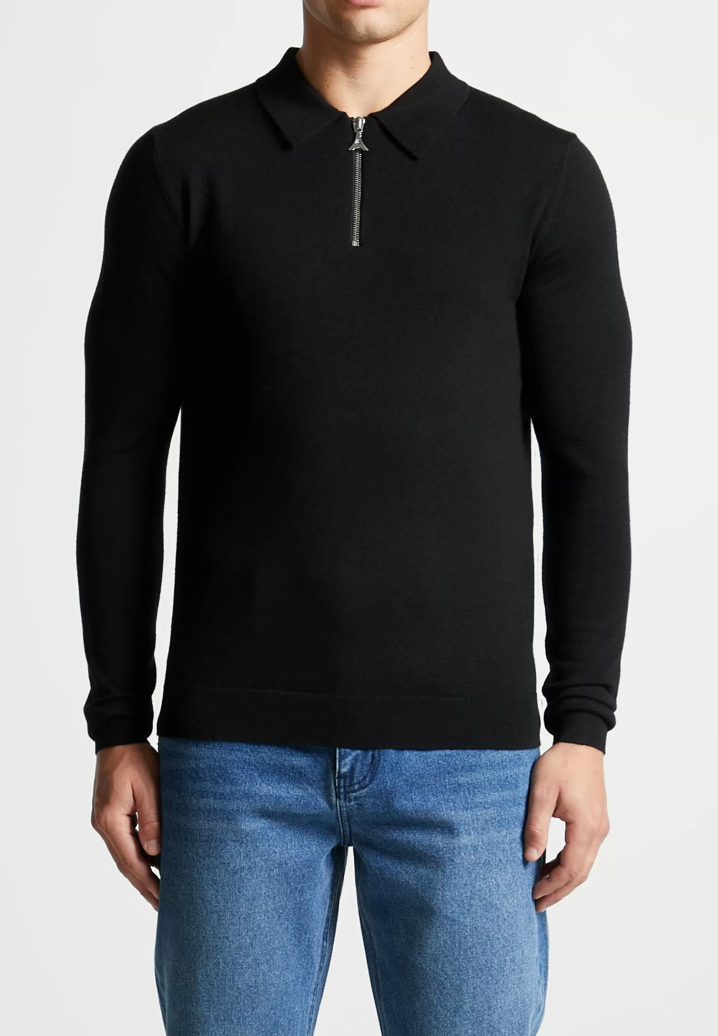 Merino Wool Long Sleeve Polo Top With Zip - -Manière De Voir Discount