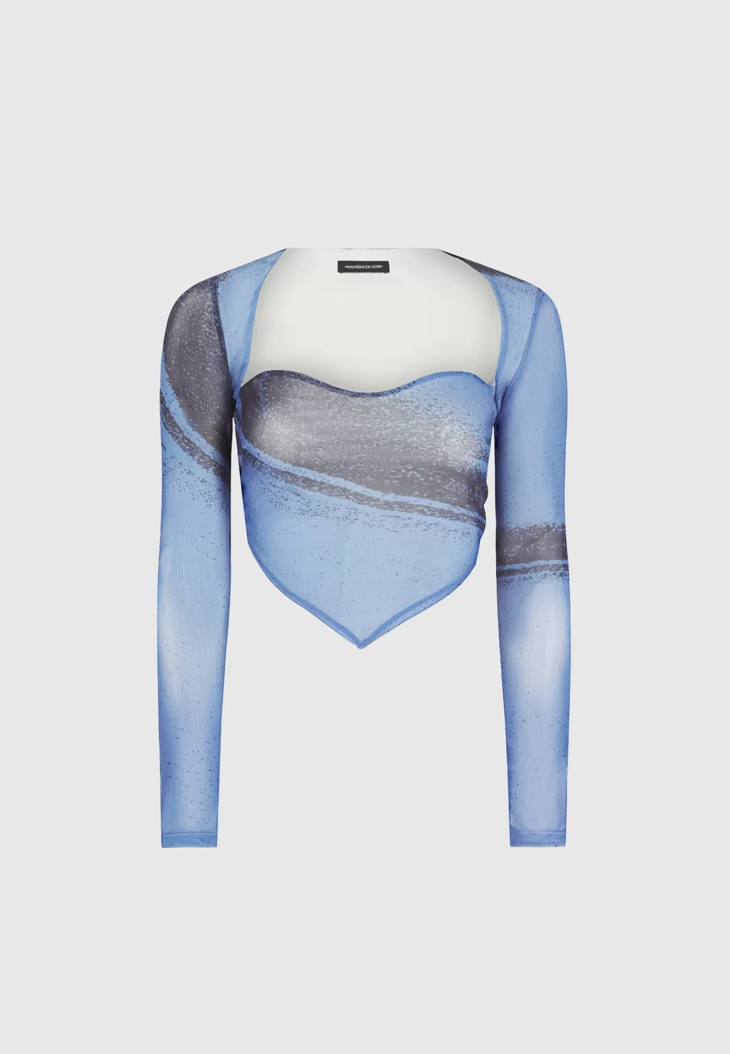 Mesh Printed Top with Sleeve Overlay - Blue-Manière De Voir Best