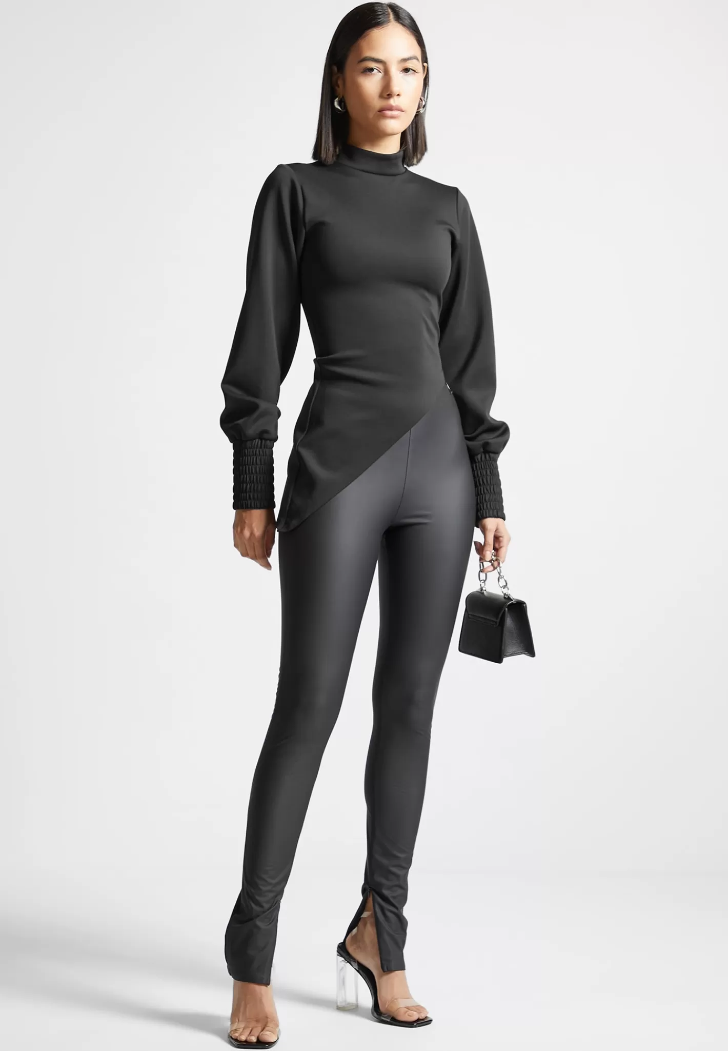 Mock Neck Asymmetric Top - -Manière De Voir Flash Sale