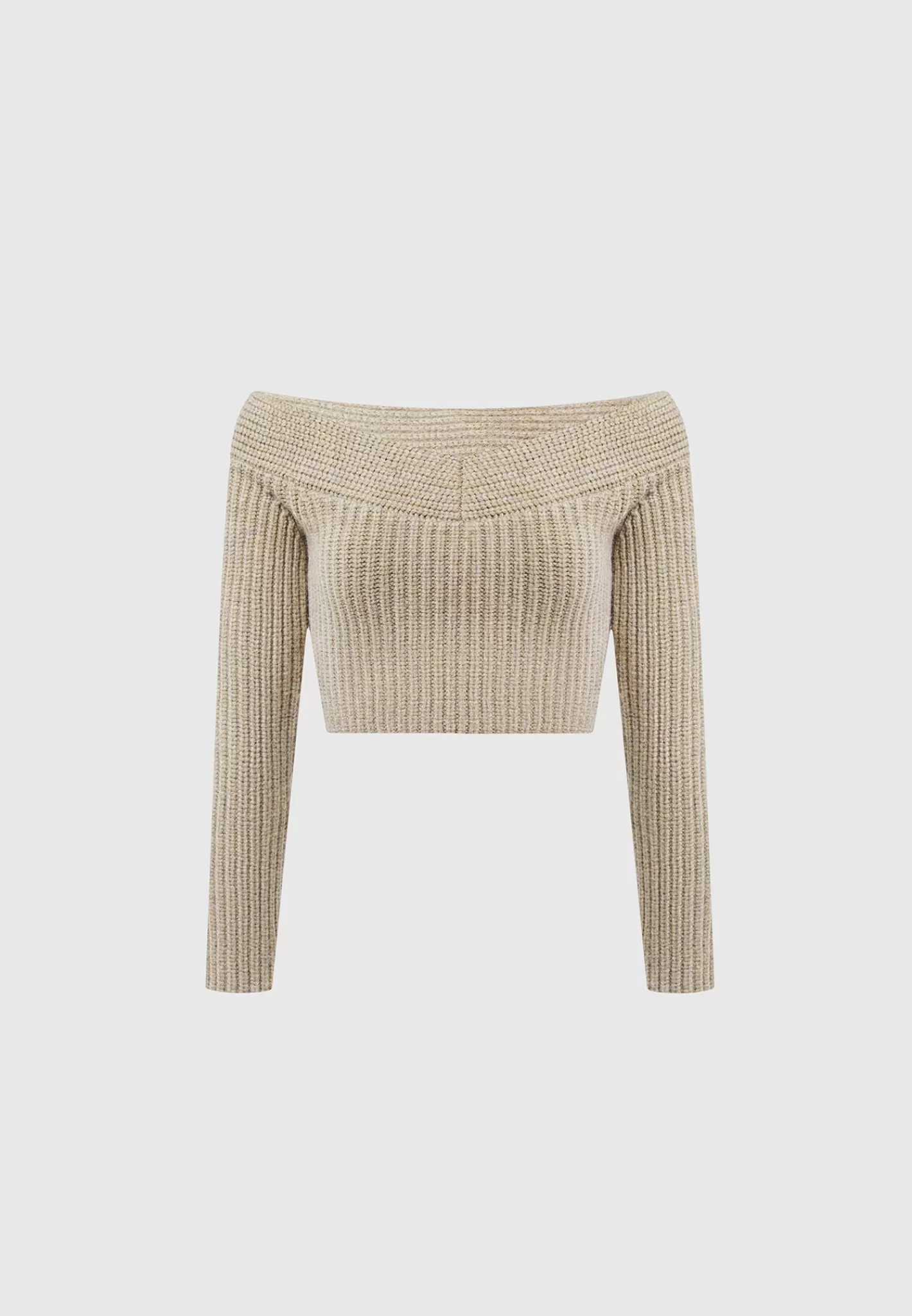 Off Shoulder Knit Crop Top - Beige Marl-Manière De Voir Flash Sale