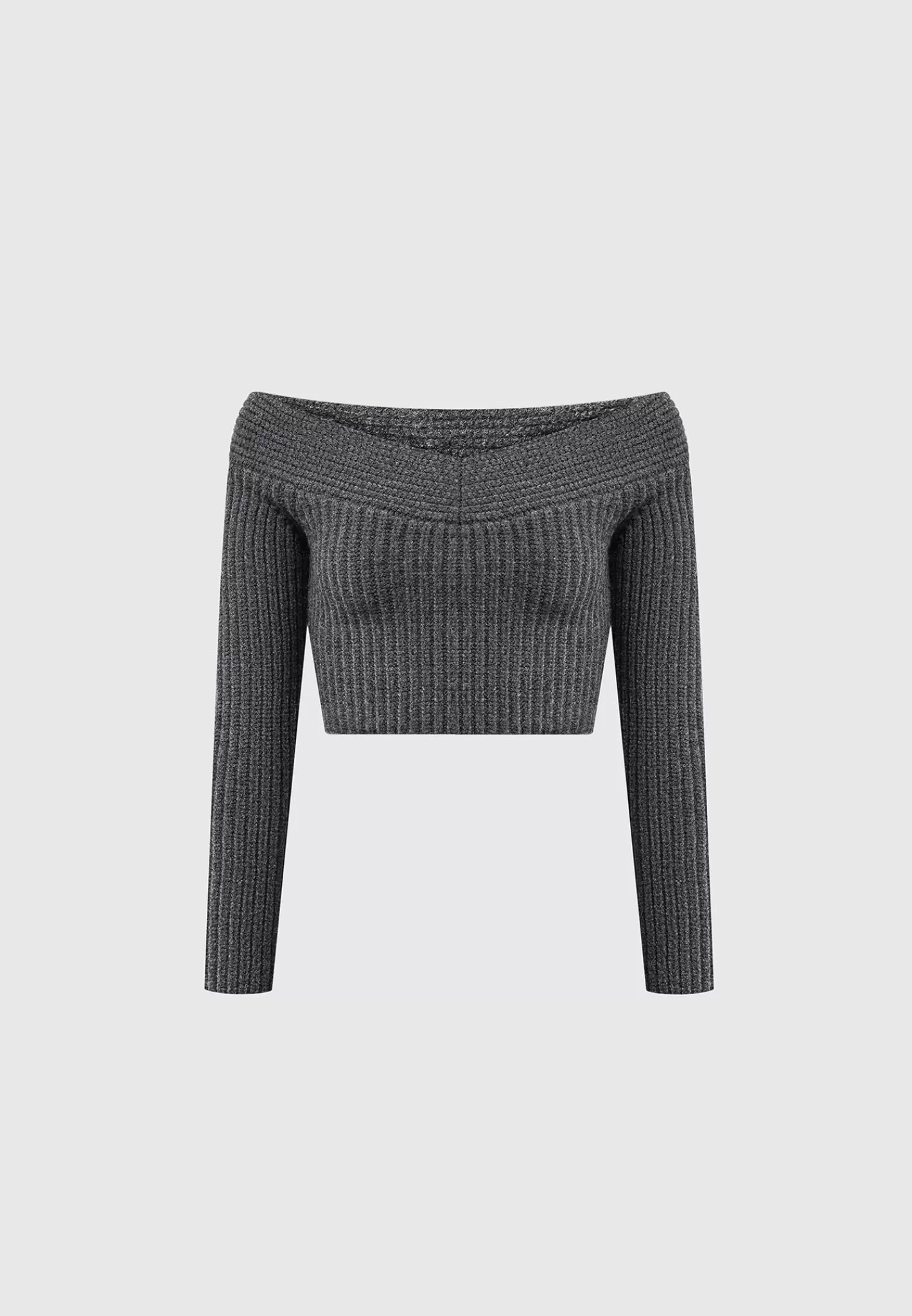Off Shoulder Knit Crop Top - Grey Marl-Manière De Voir Outlet