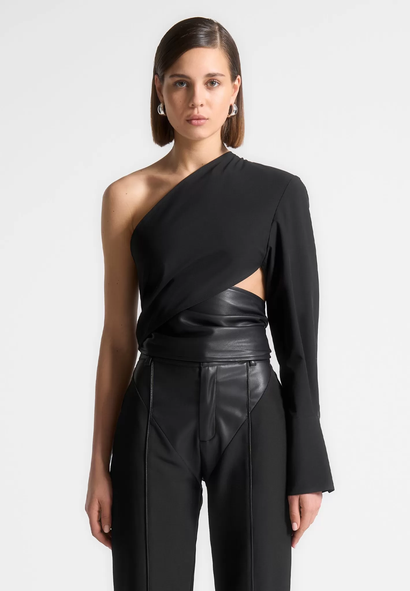 One Sleeve Vegan Leather Wrap Top - -Manière De Voir Best Sale