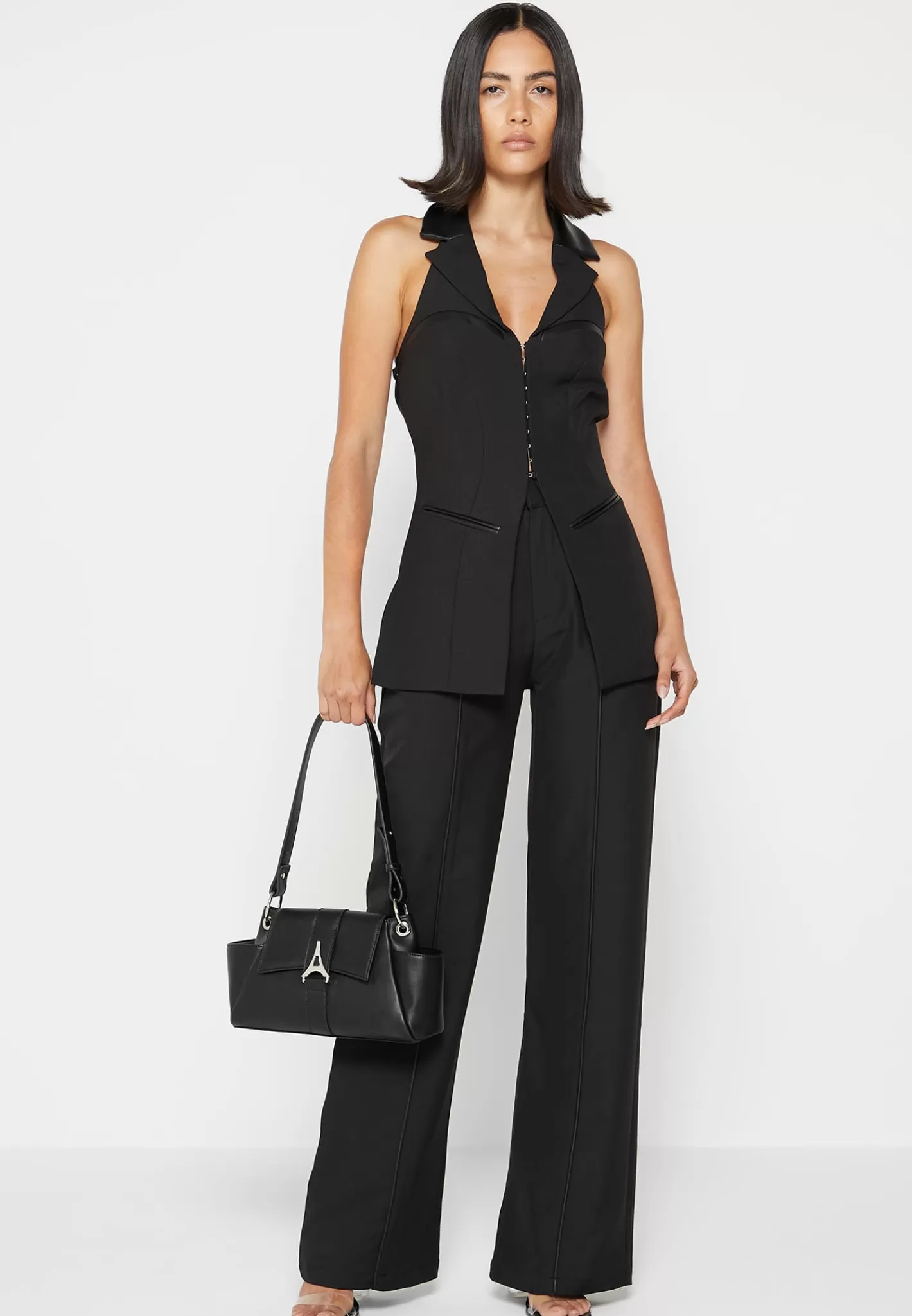 Open Back Waistcoat with Vegan Leather - -Manière De Voir Outlet