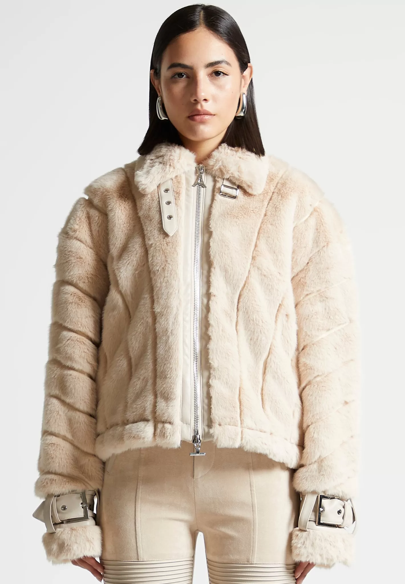 Oversized Ribbed Plush Jacket with Lapel - -Manière De Voir Store