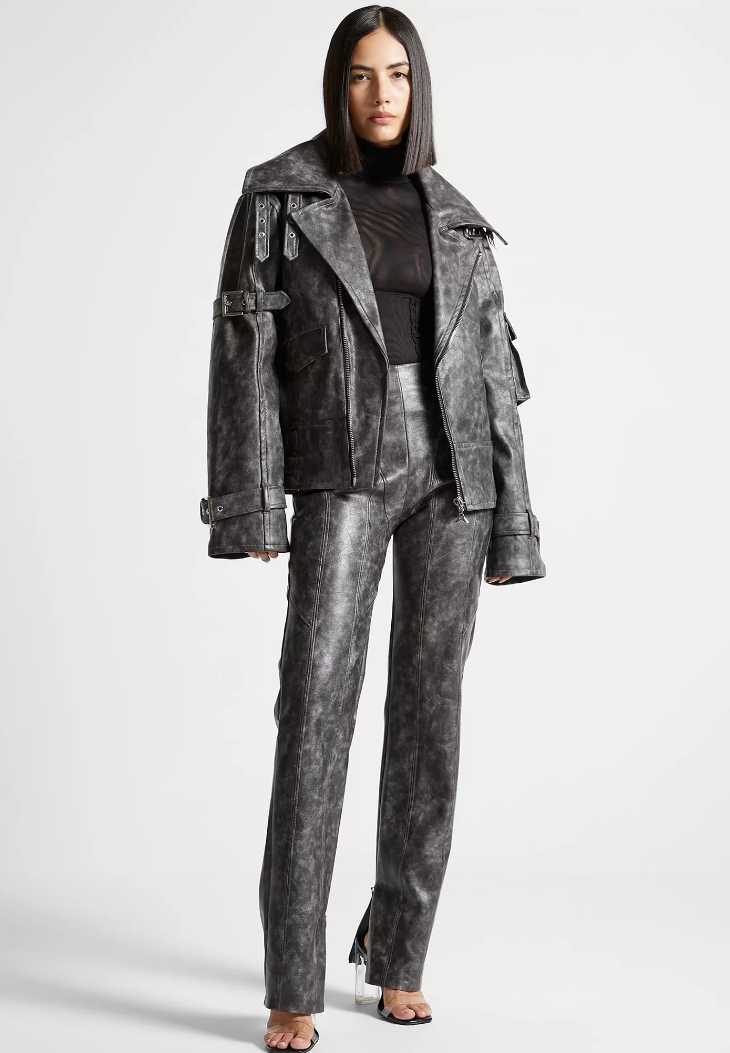 Oversized Vintage Vegan Leather Biker Jacket - -Manière De Voir Flash Sale