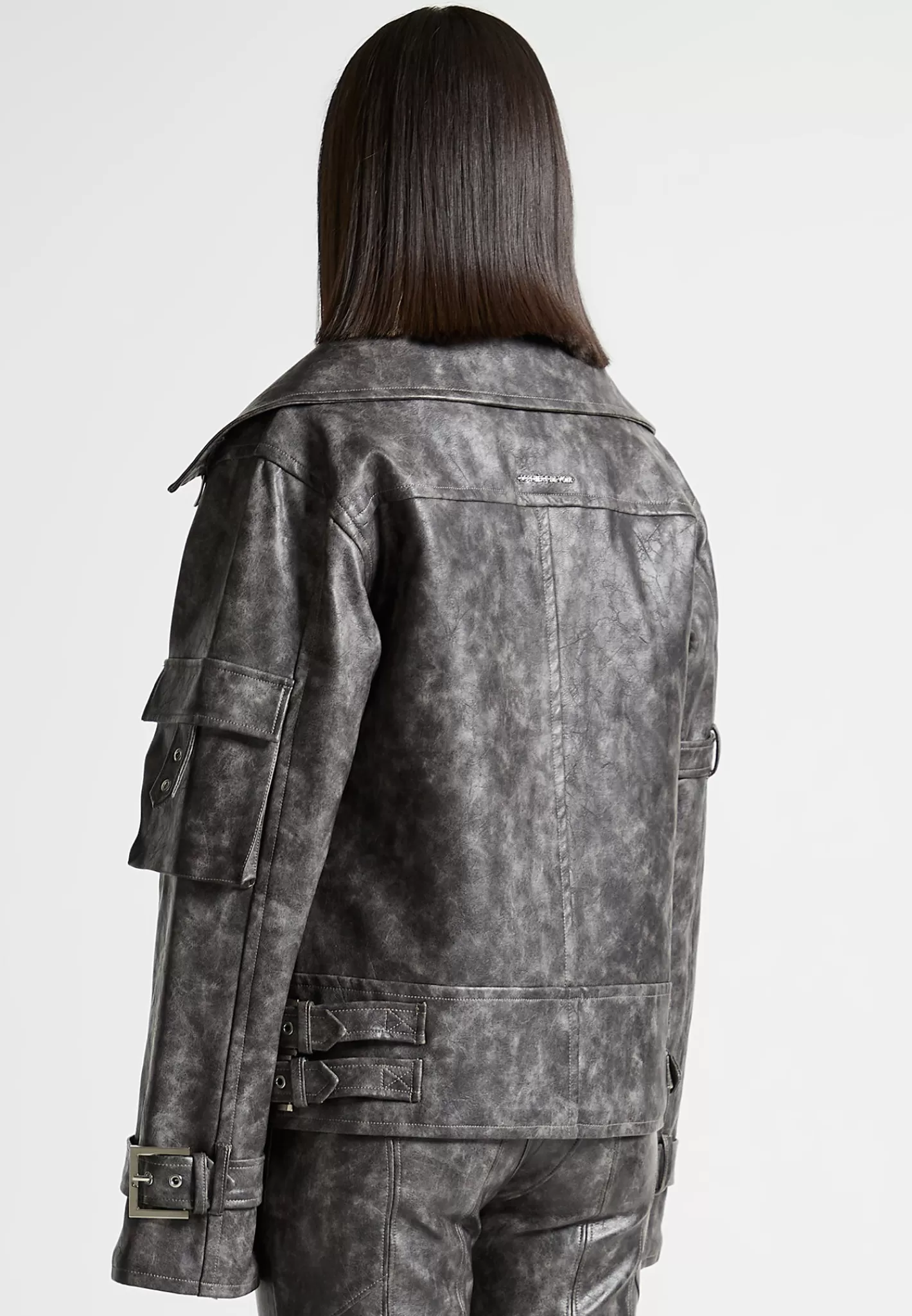 Oversized Vintage Vegan Leather Biker Jacket - -Manière De Voir Flash Sale
