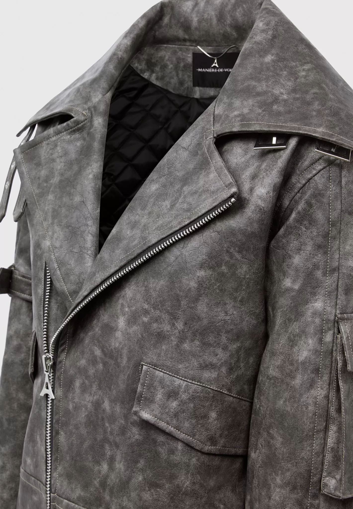 Oversized Vintage Vegan Leather Biker Jacket - -Manière De Voir Flash Sale