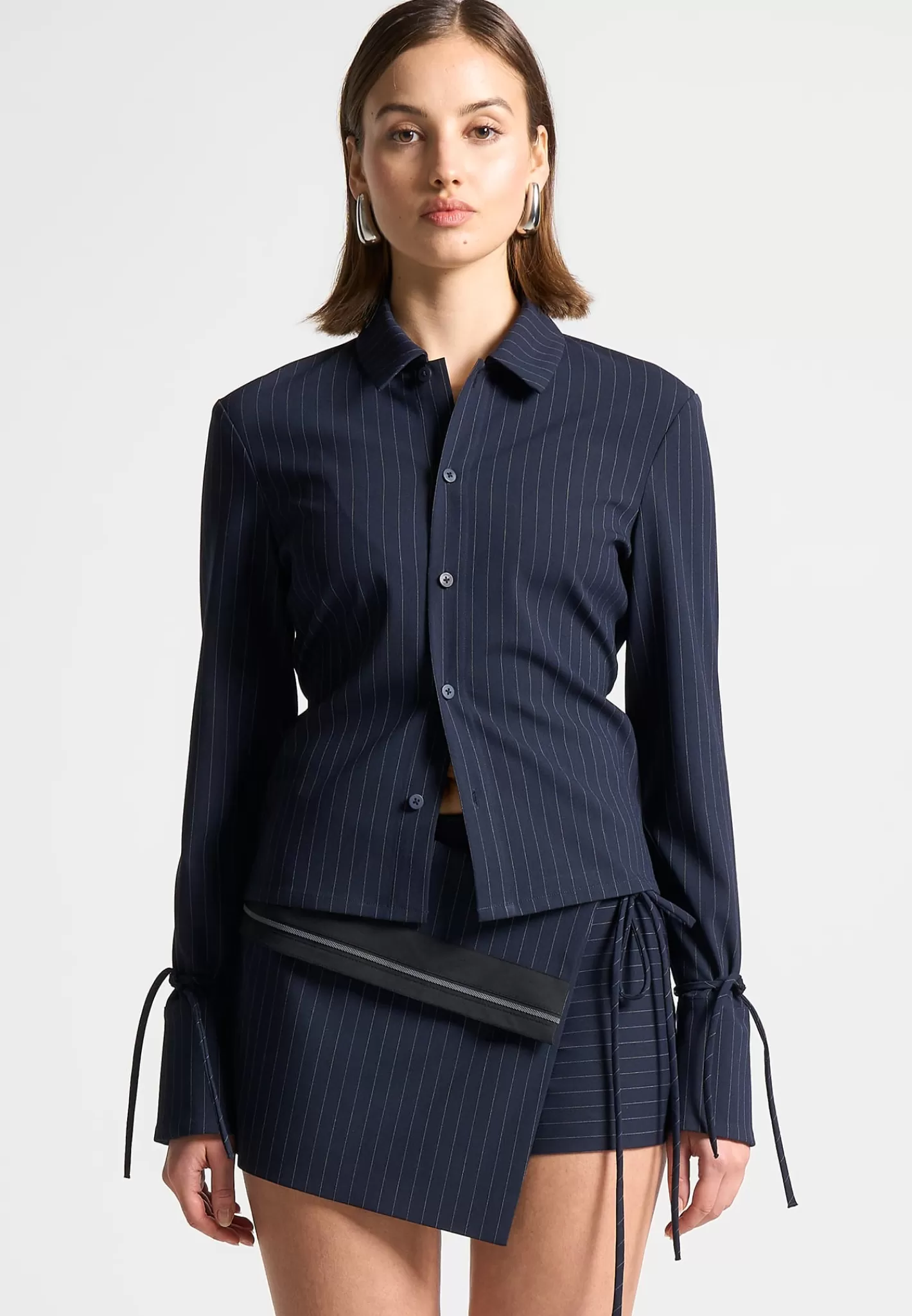 Pinstripe Cinch Tailored Shirt with Ties - -Manière De Voir New