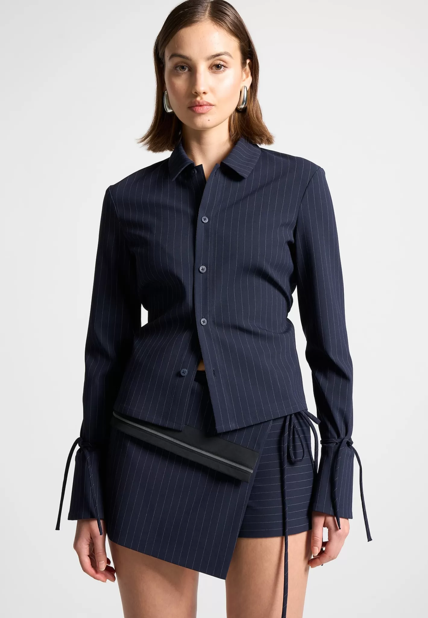 Pinstripe Cinch Tailored Shirt with Ties - -Manière De Voir New