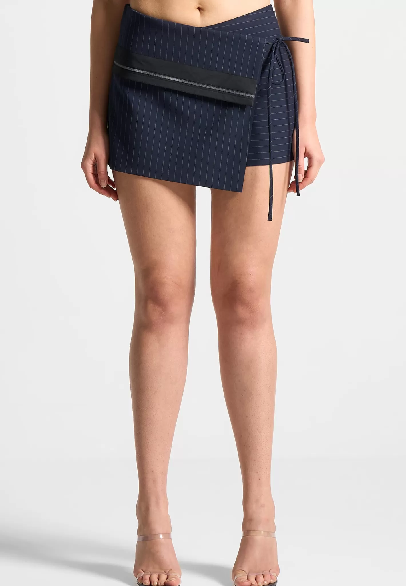 Pinstripe Tailored Mini Skort with Tie - -Manière De Voir New
