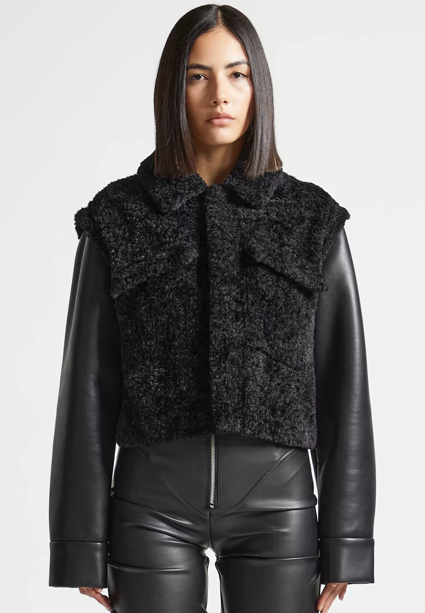 Plush Jacket With Vegan Leather Sleeves - -Manière De Voir Flash Sale