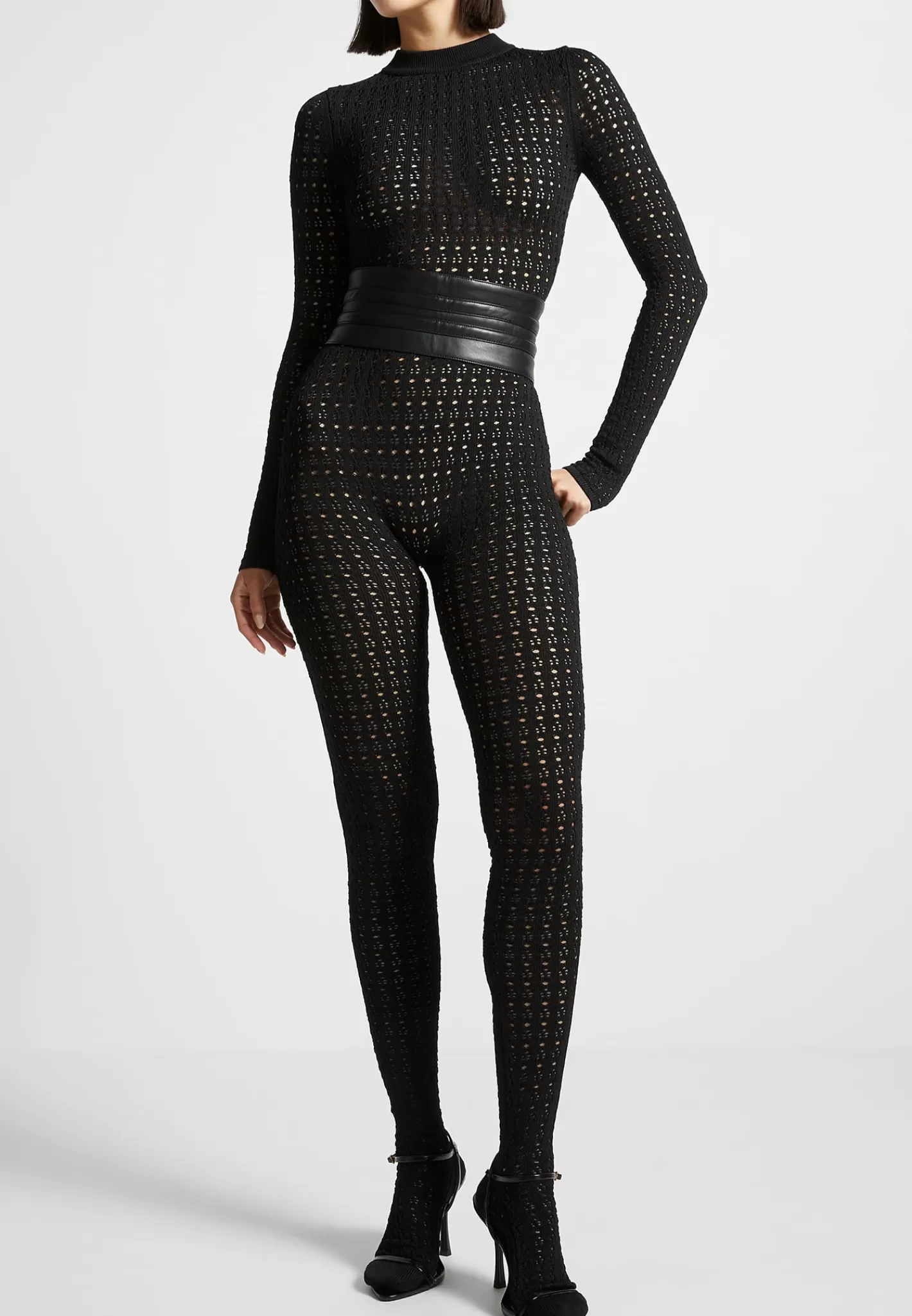 Pointelle Knit Jumpsuit with Belt - -Manière De Voir Hot