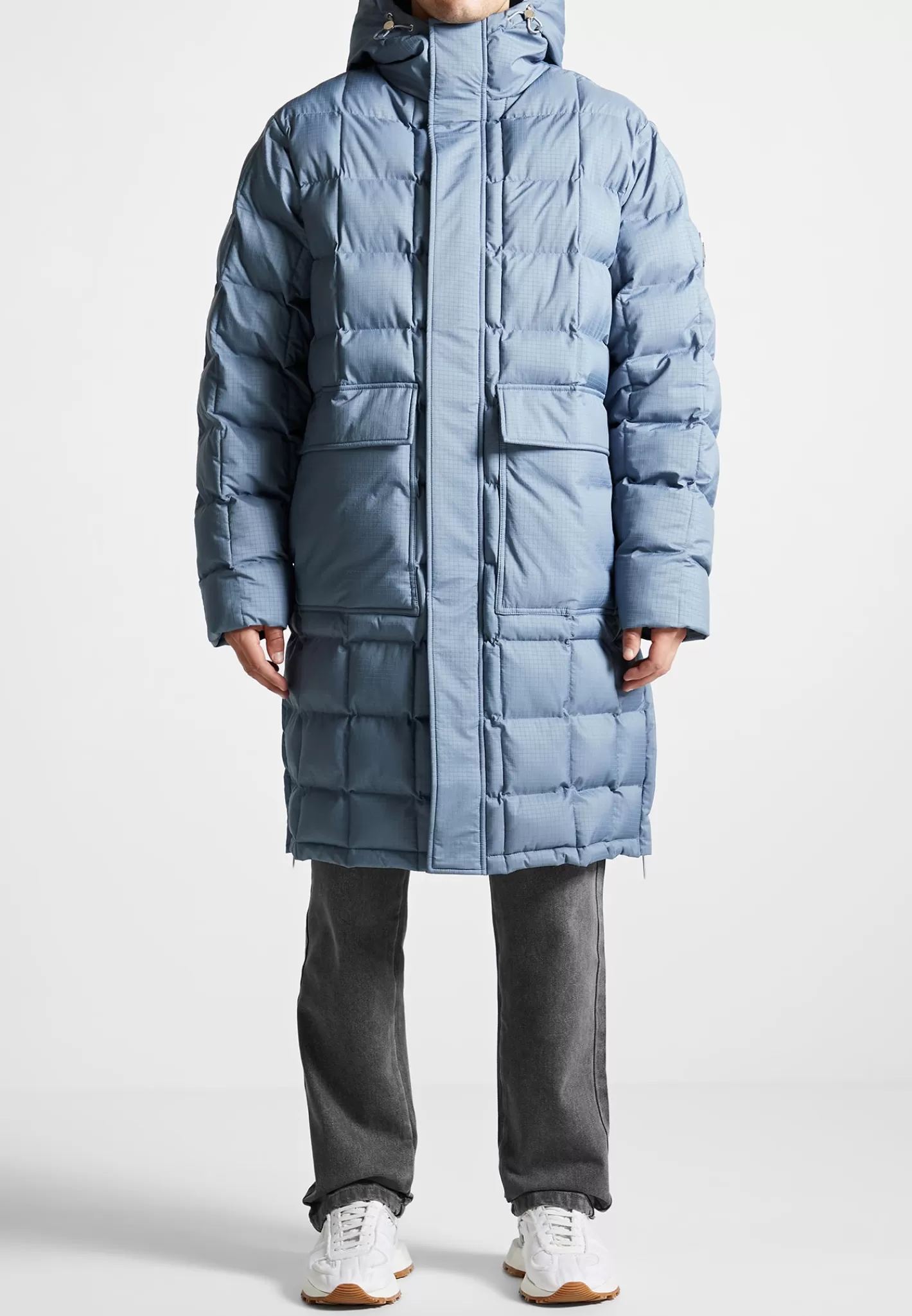 Quilted Longline Puffer Coat - Steel Blue-Manière De Voir Flash Sale