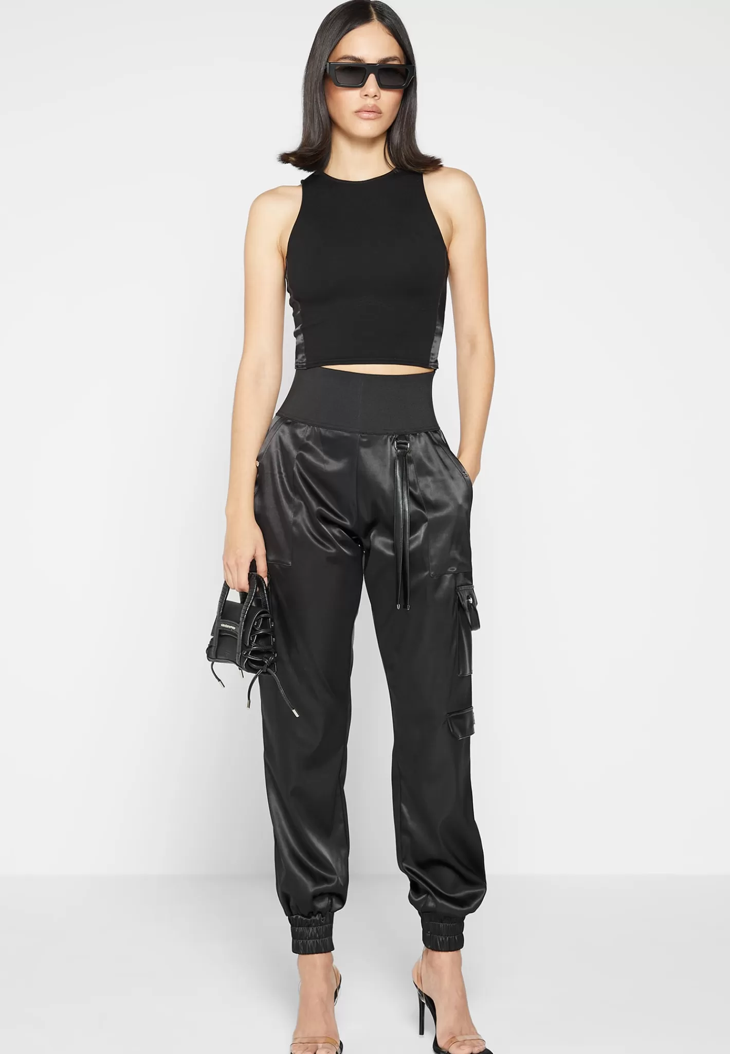 Racer Crop Top with Satin Panels - -Manière De Voir Cheap
