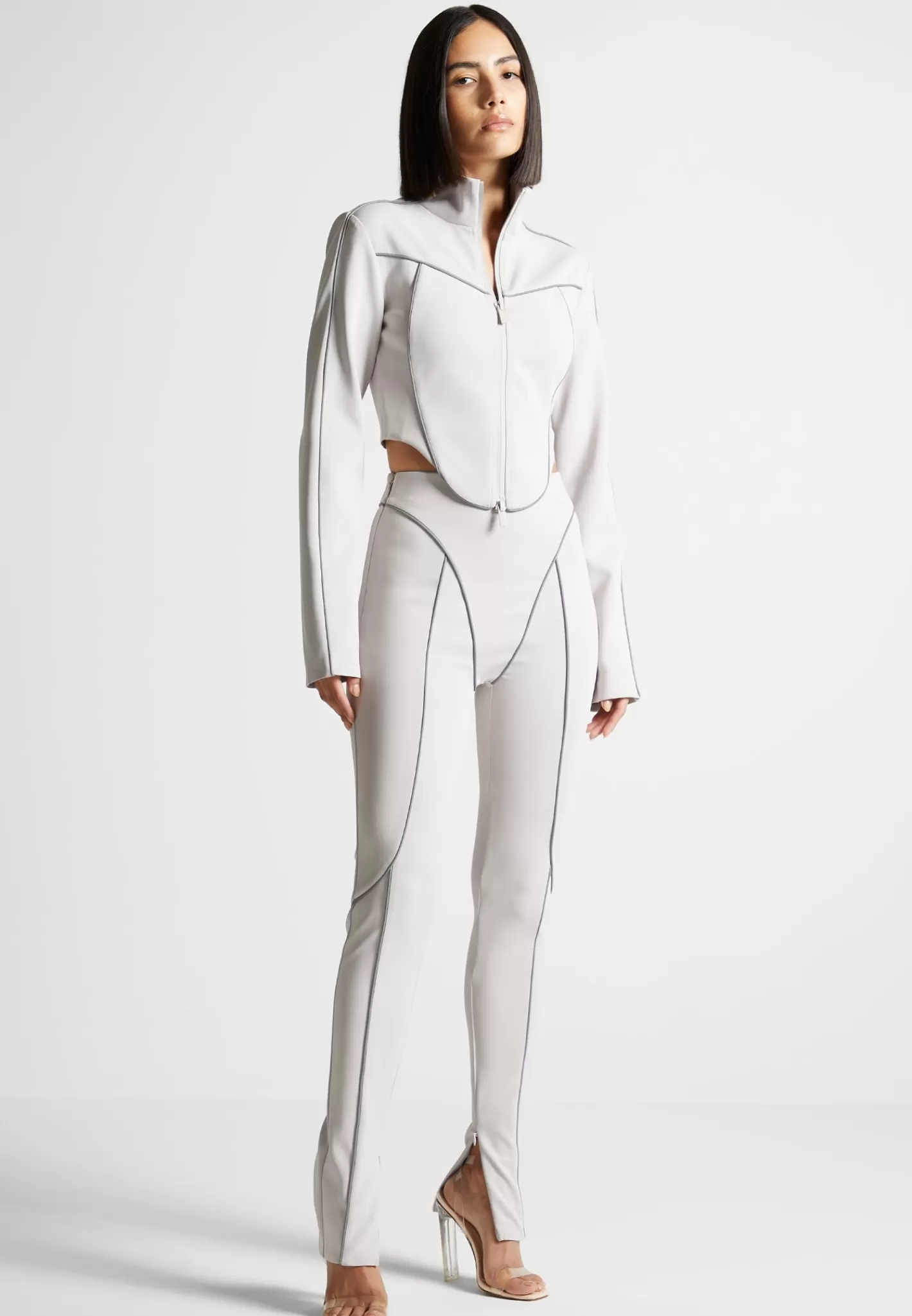 Reflective Piped Long Sleeve Corset Jacket - -Manière De Voir Fashion