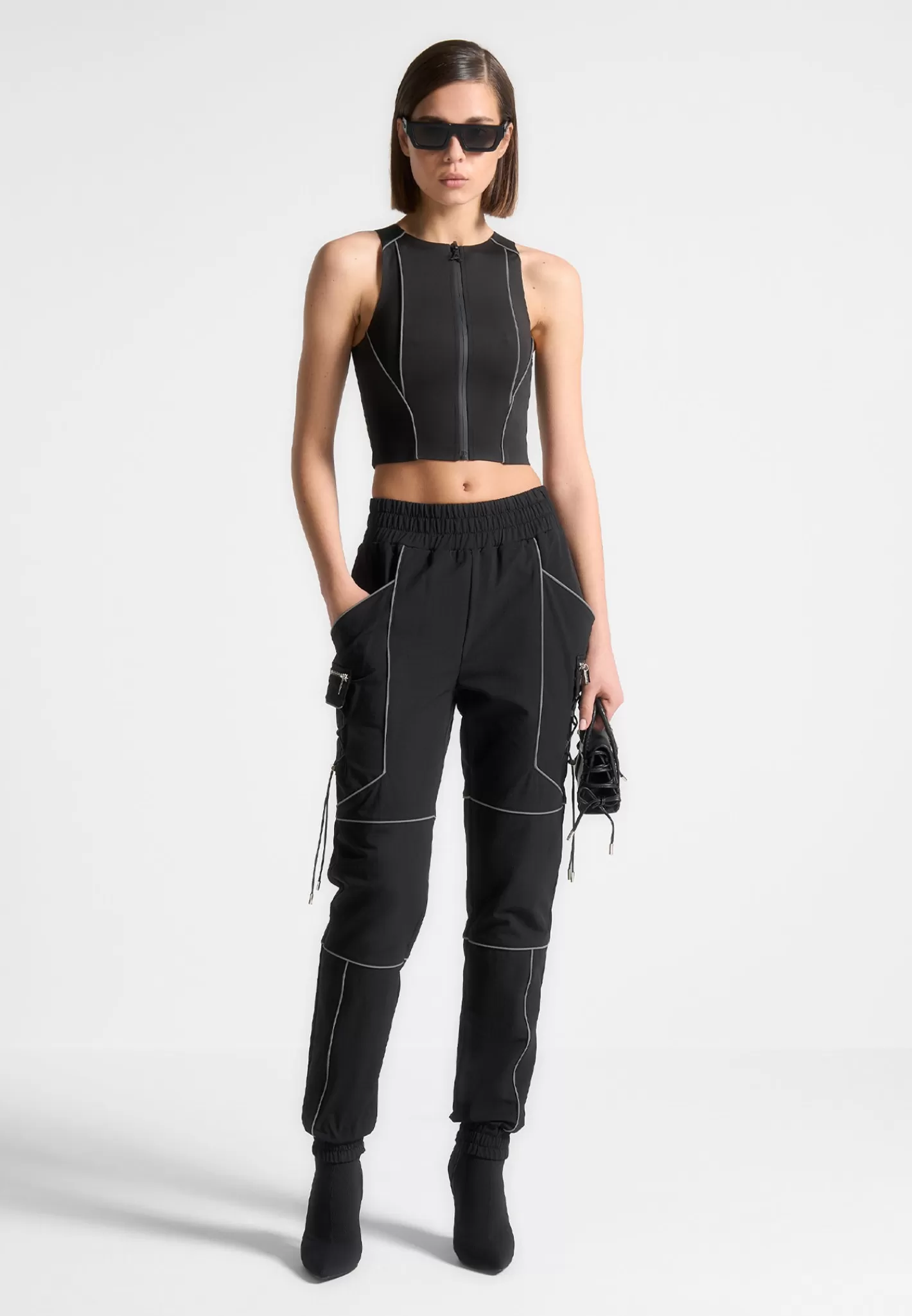Reflective Piped Racer Crop Top - -Manière De Voir Cheap