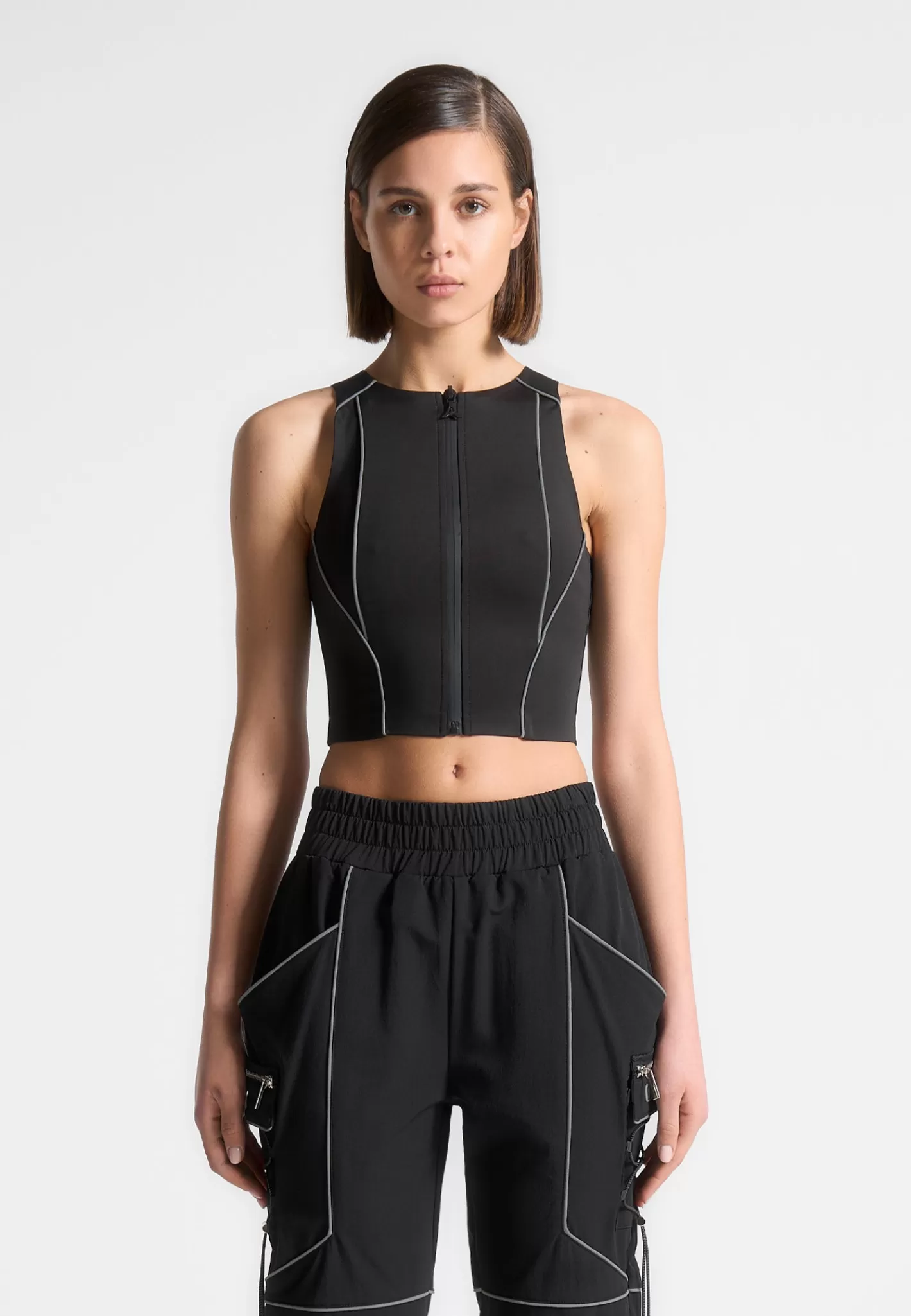 Reflective Piped Racer Crop Top - -Manière De Voir Cheap