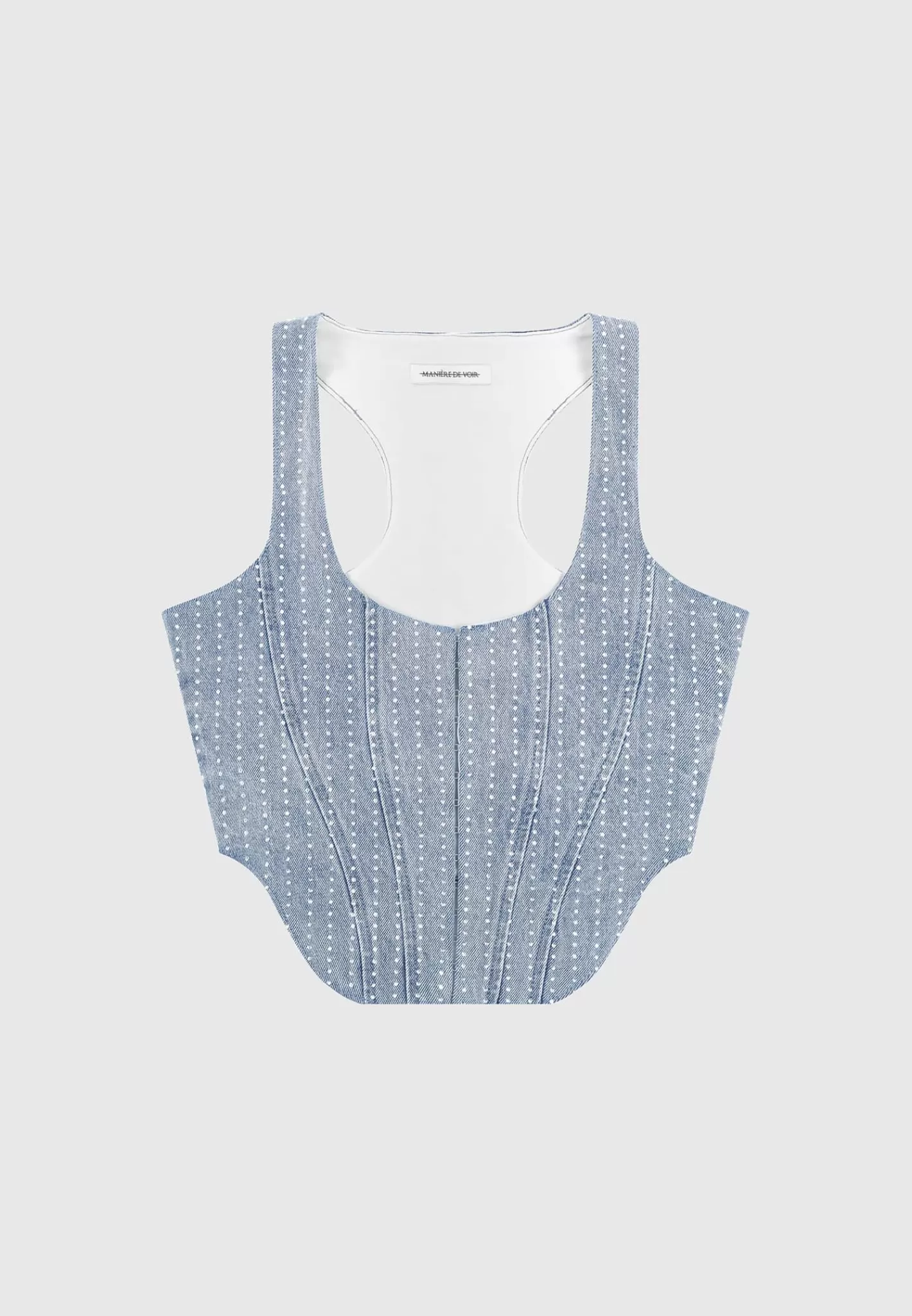 Rhinestone Denim Corset - Mid Blue-Manière De Voir Fashion