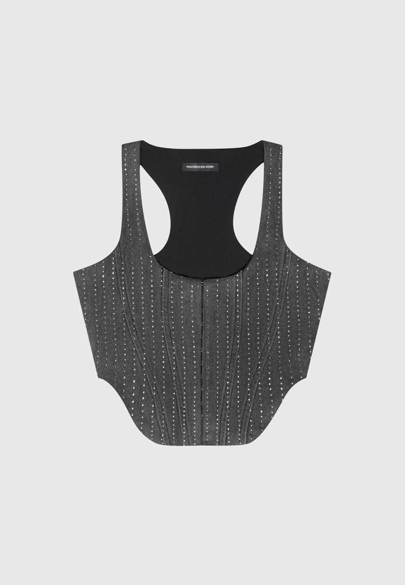 Rhinestone Denim Corset - Washed Grey-Manière De Voir Discount