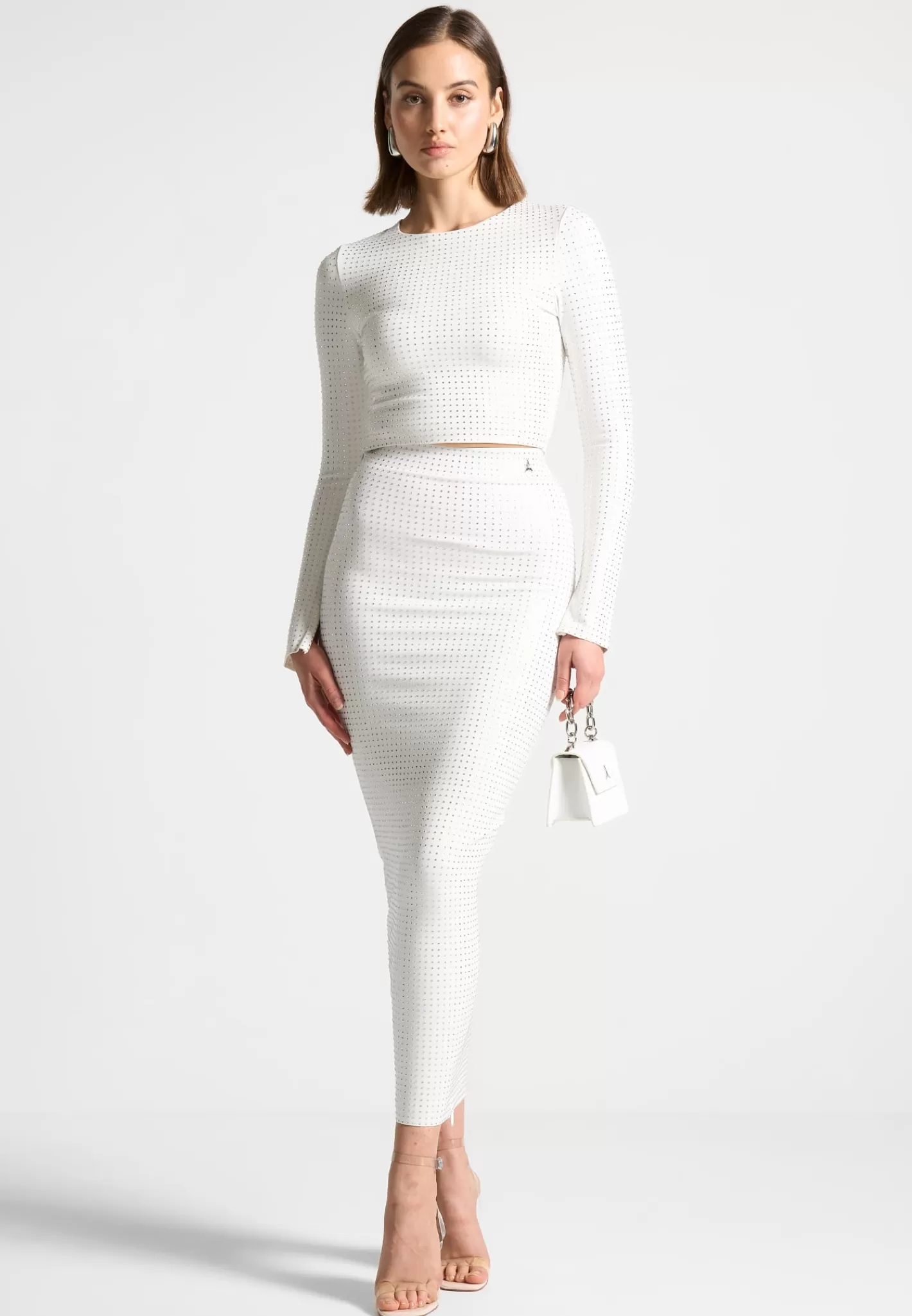 Rhinestone Long Sleeve Bandage Top - -Manière De Voir Flash Sale