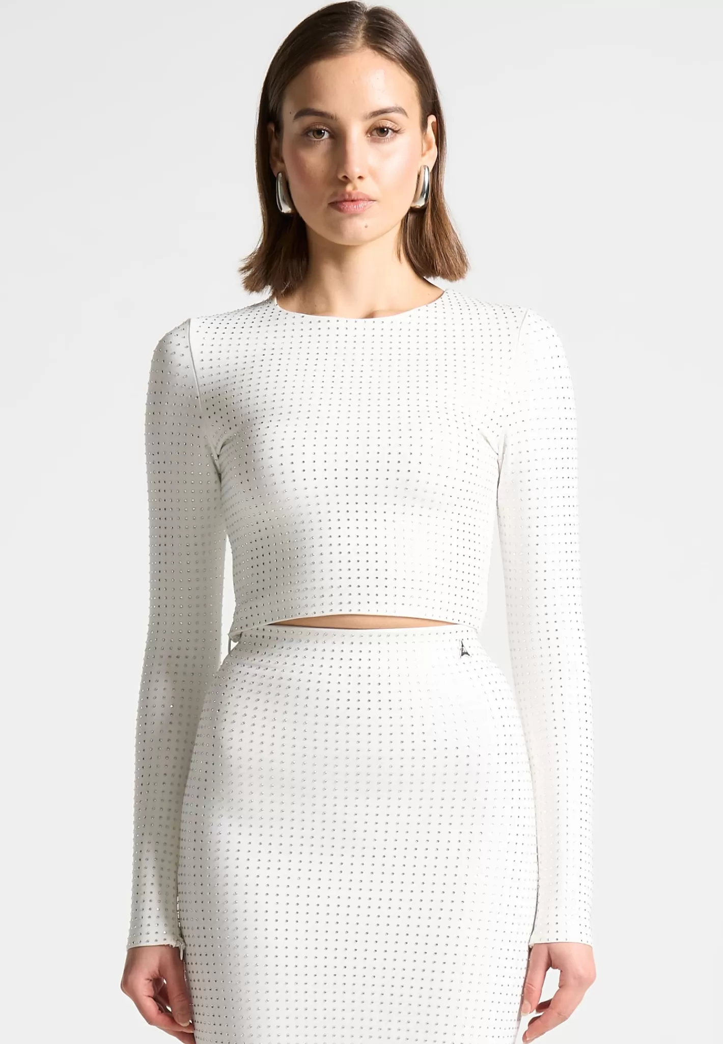 Rhinestone Long Sleeve Bandage Top - -Manière De Voir Flash Sale