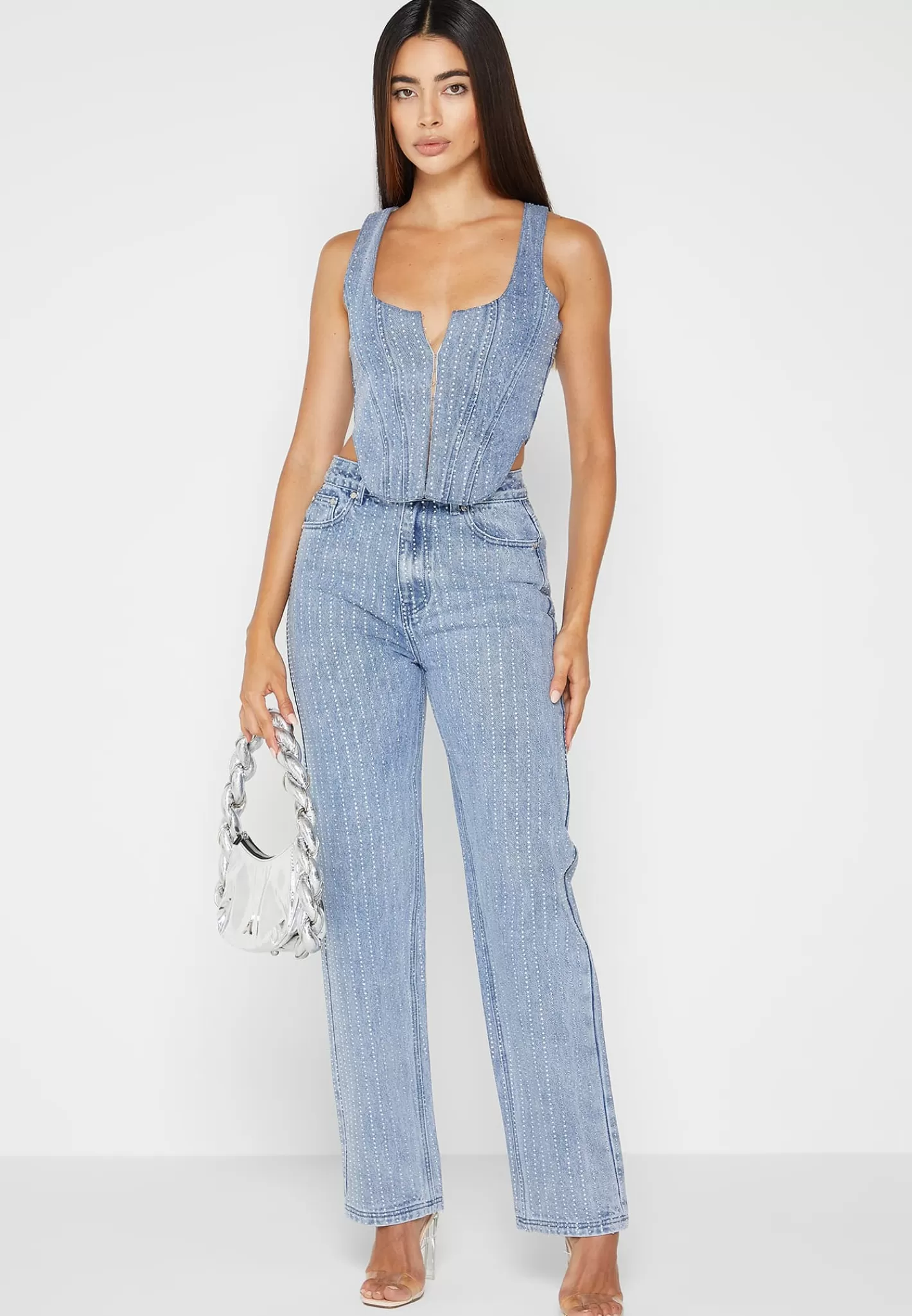 Rhinestone Mom Jeans - Mid Blue-Manière De Voir Hot
