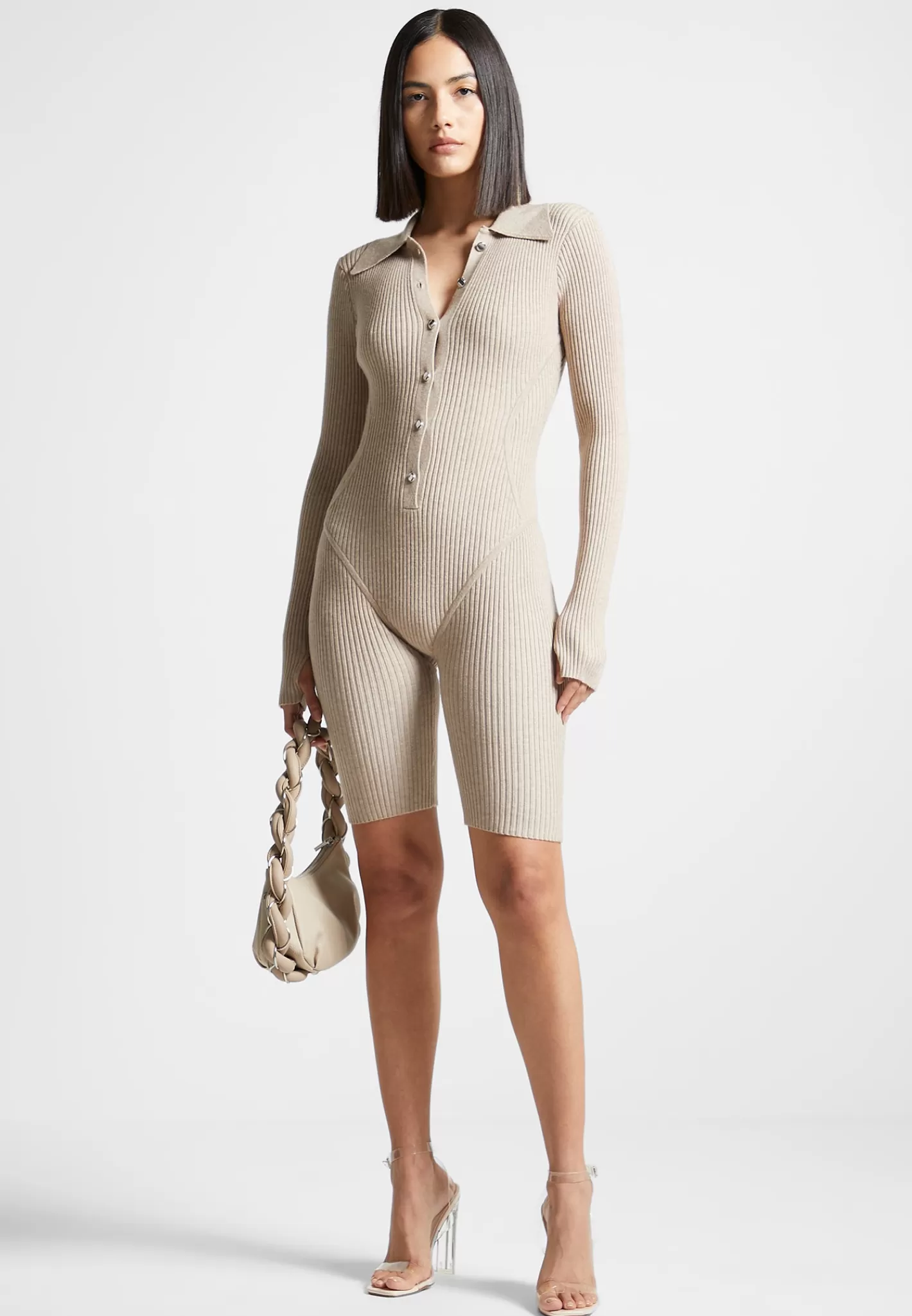 Ribbed Knit Long Sleeve Playsuit - -Manière De Voir Best Sale