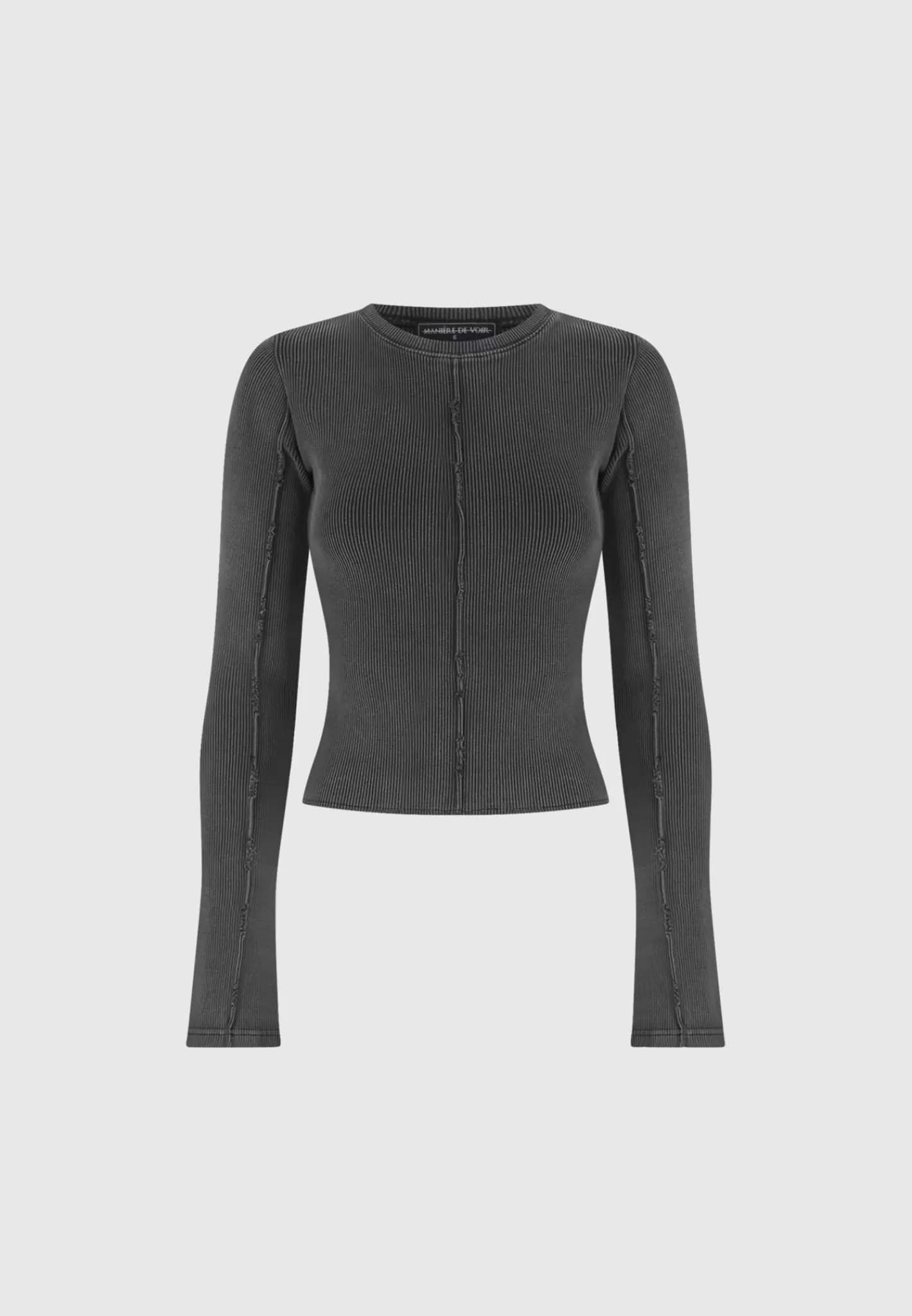 Ribbed Long Sleeve Top - Washed Grey-Manière De Voir New
