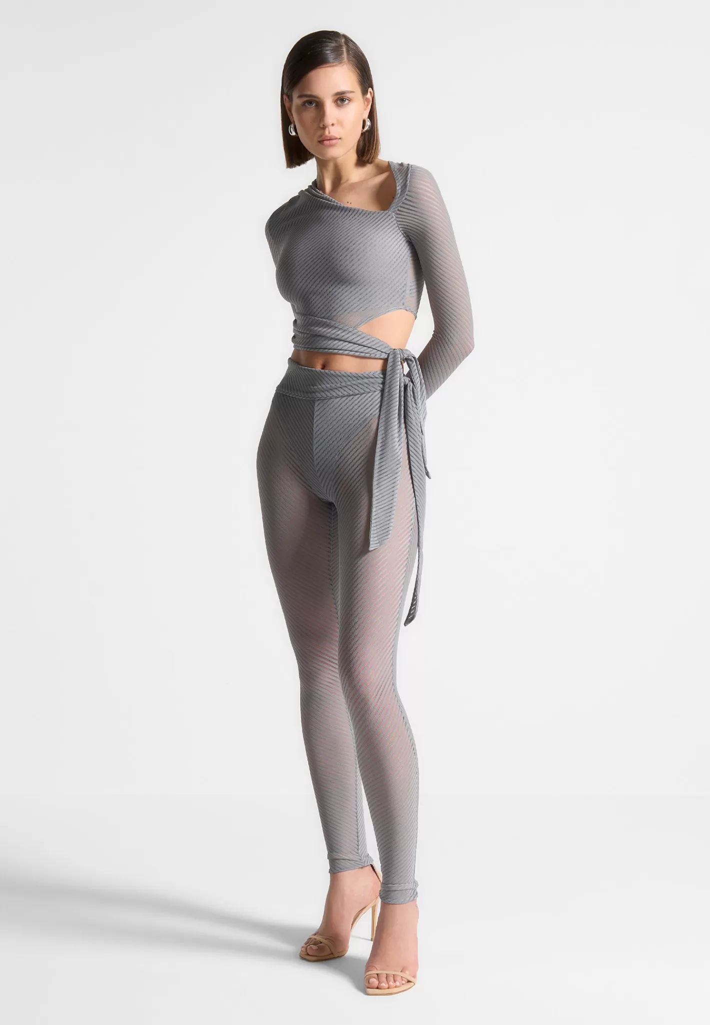 Ribbed Sheer Leggings with Tie - -Manière De Voir Outlet
