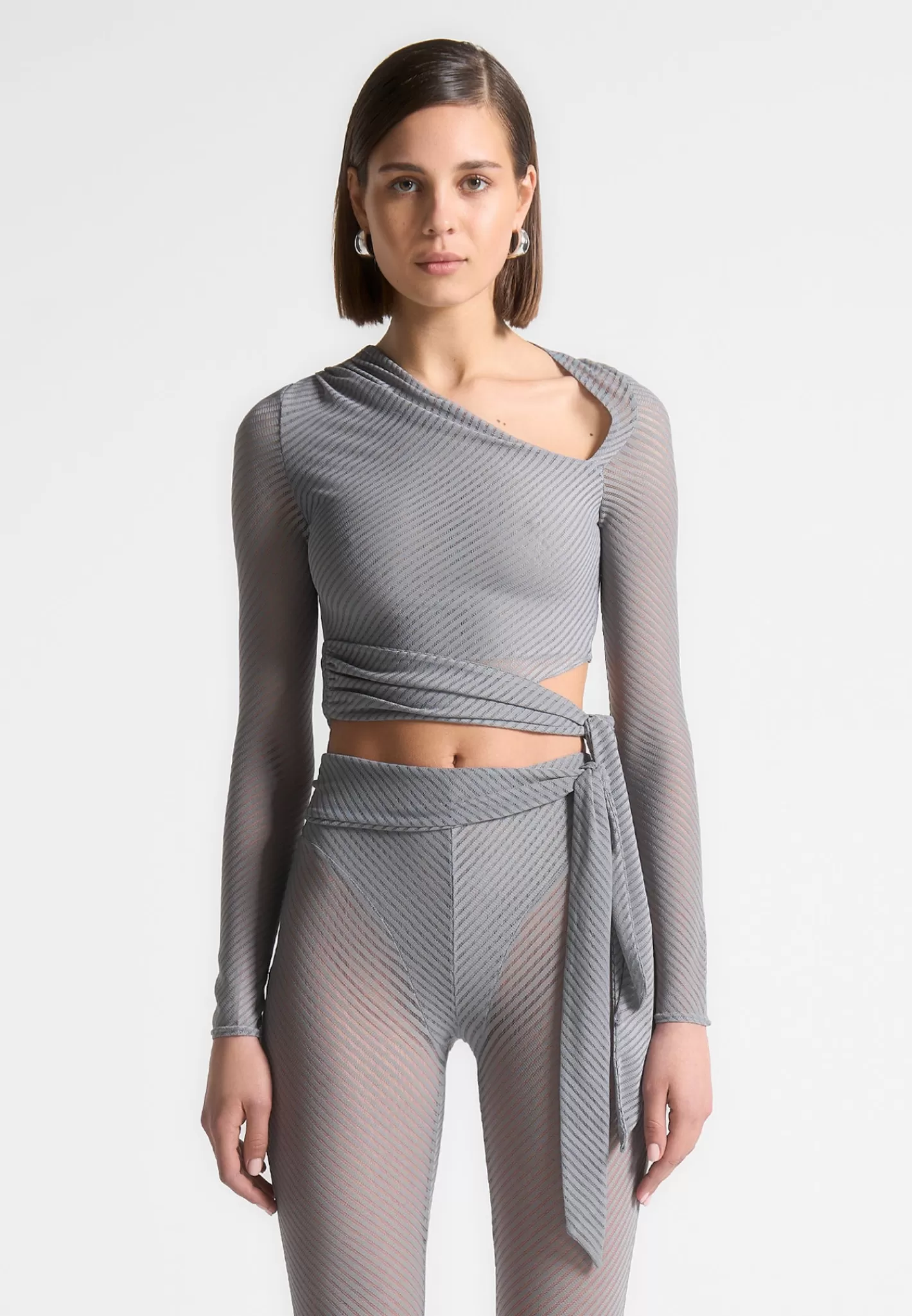 Ribbed Sheer Top with Tie - -Manière De Voir Cheap