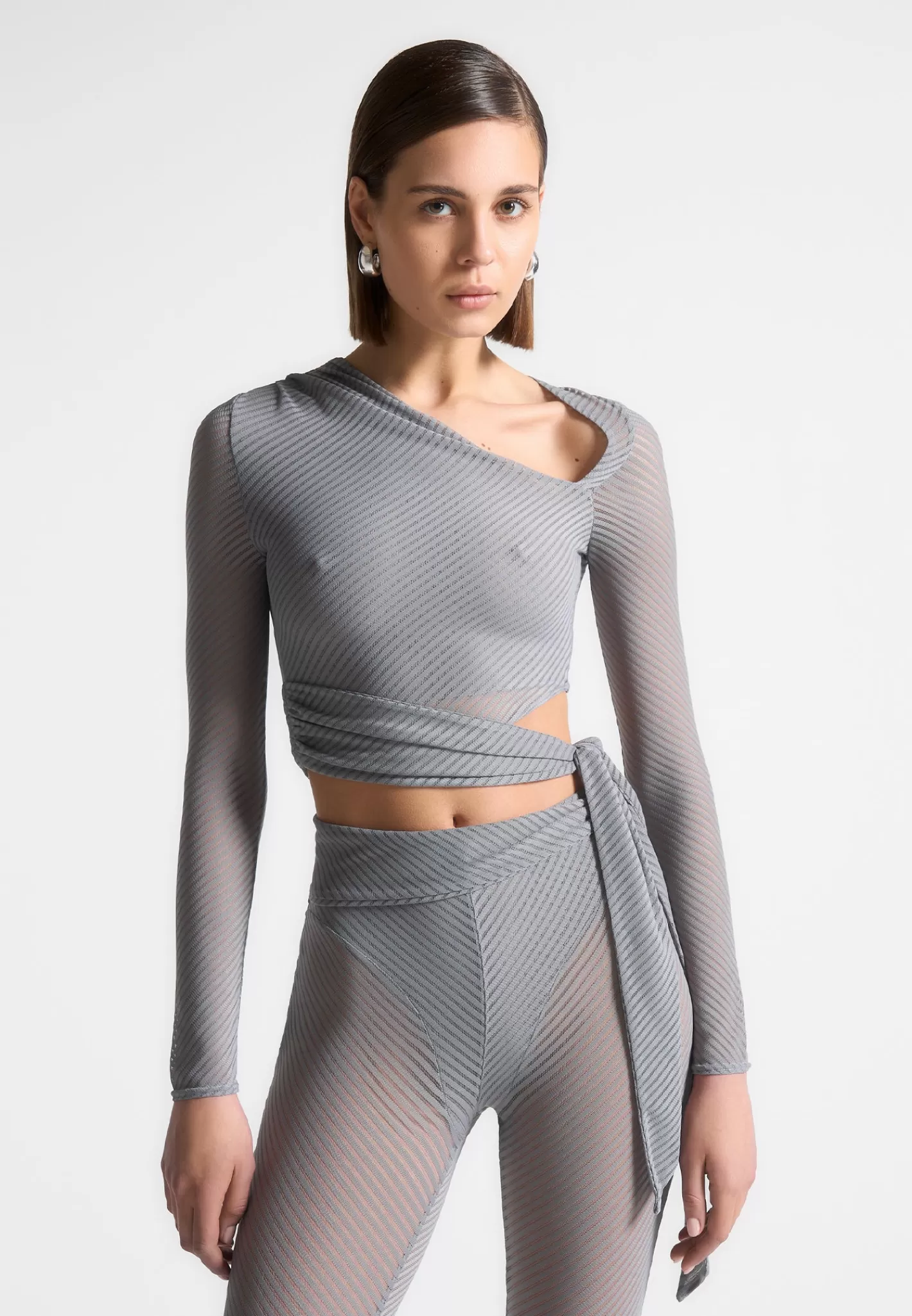 Ribbed Sheer Top with Tie - -Manière De Voir Cheap