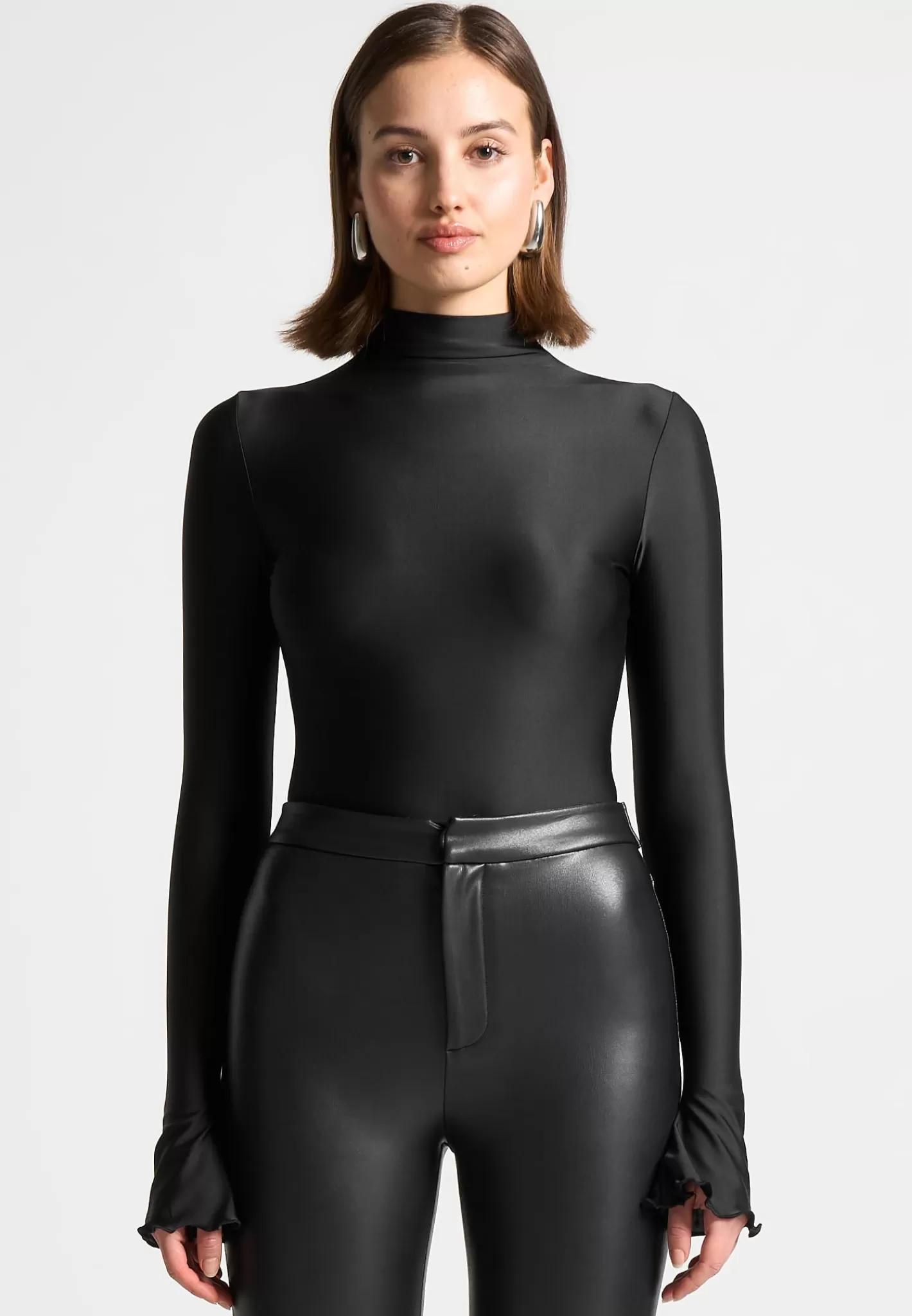 Ruffle Cuff Mock Neck Bodysuit - -Manière De Voir Best Sale