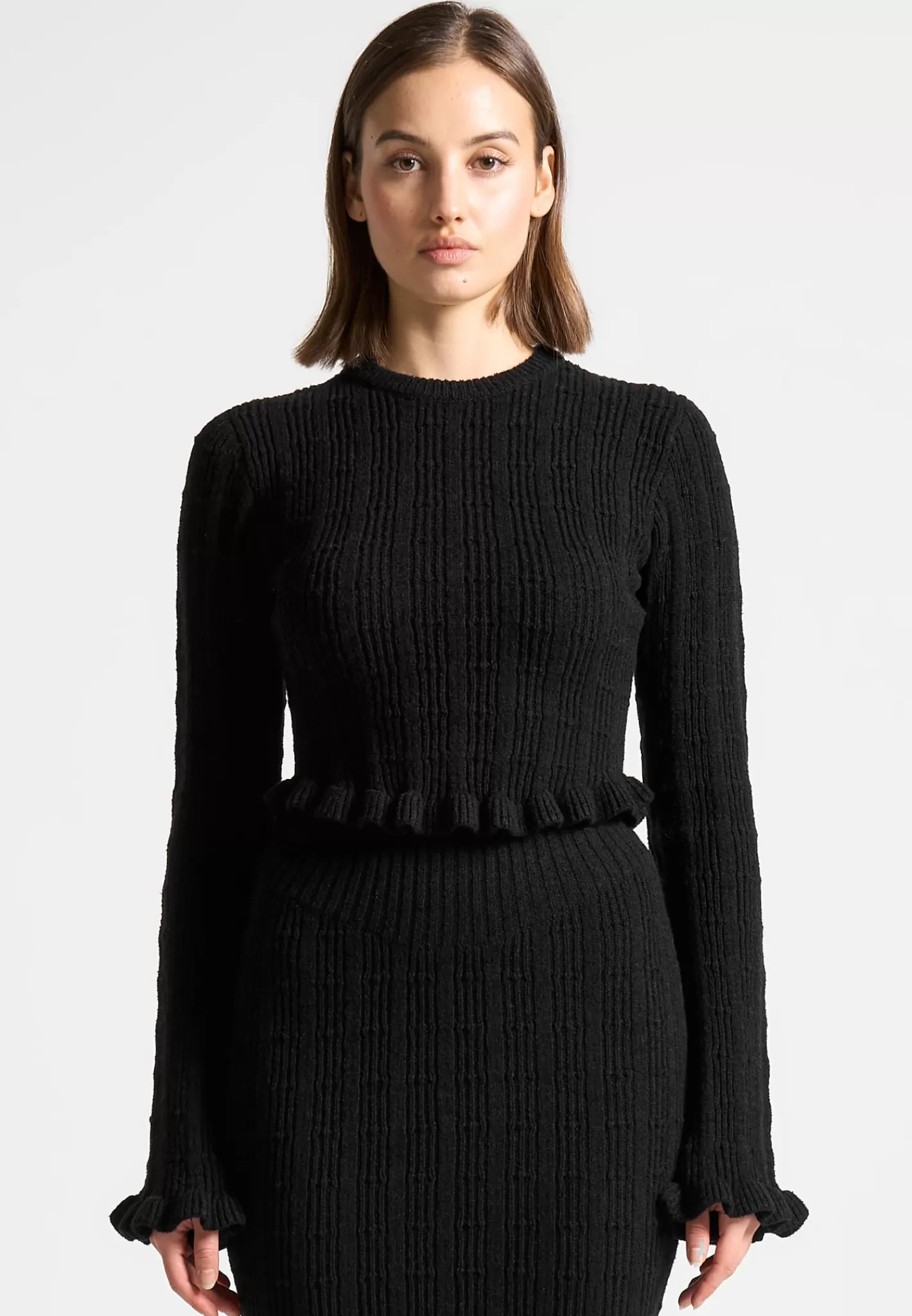 Ruffle Hem Ribbed Knit Top - -Manière De Voir Outlet