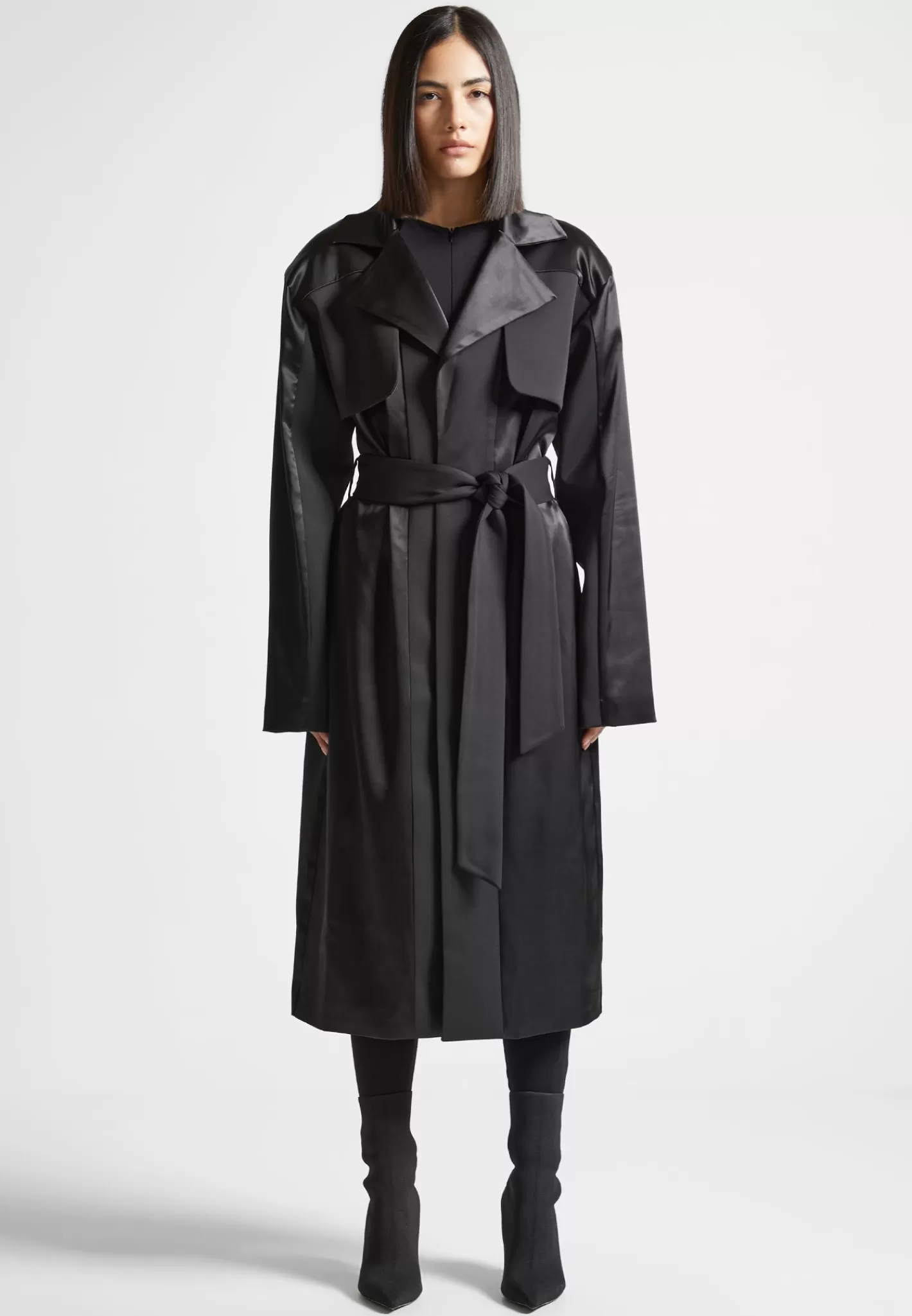 Satin Neoprene Longline Trench Coat - -Manière De Voir Cheap