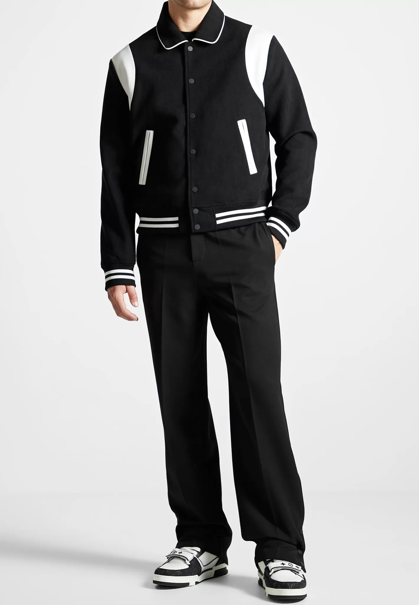 Satin Panel Corduroy Varsity Jacket - -Manière De Voir Flash Sale