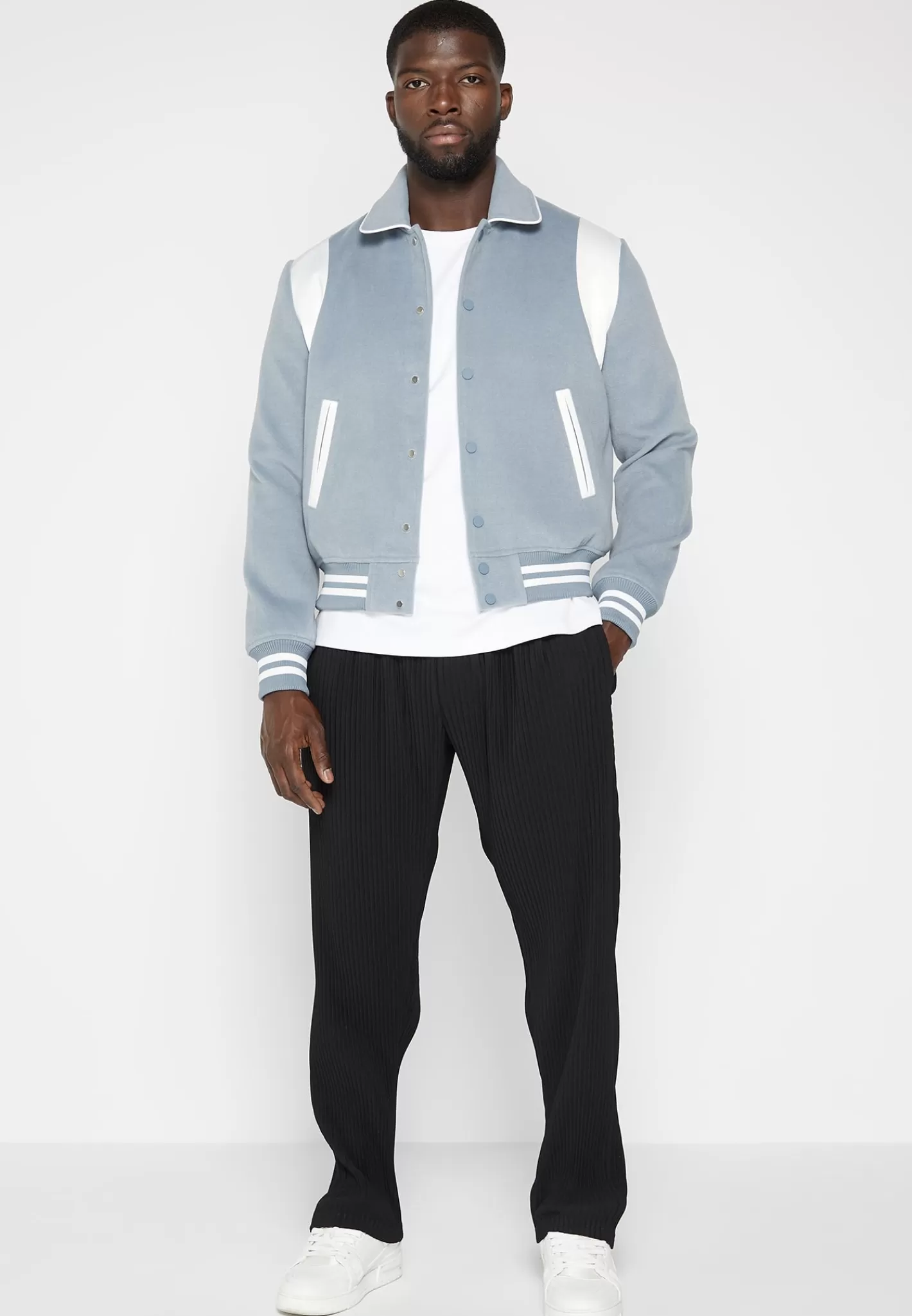 Satin Panel Wool Varsity Jacket - -Manière De Voir Sale