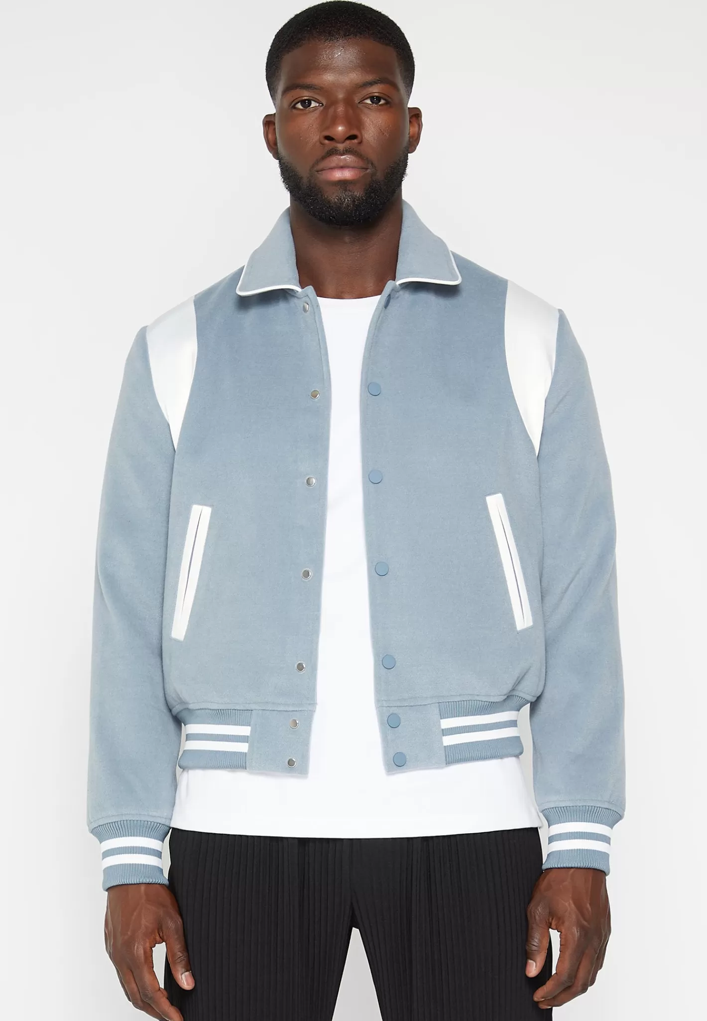 Satin Panel Wool Varsity Jacket - -Manière De Voir Sale