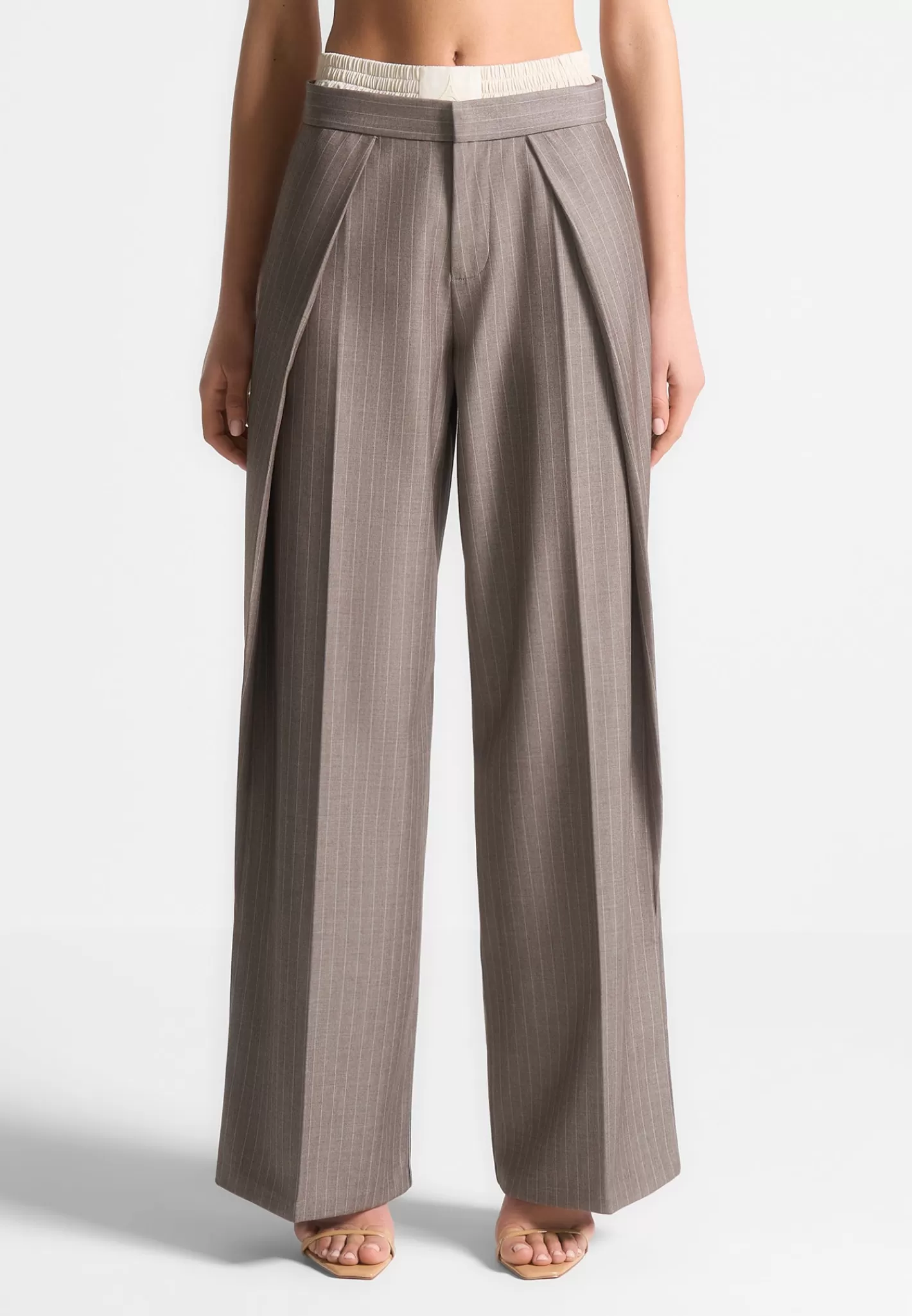 Satin Waistband Pinstripe Trousers - -Manière De Voir Shop