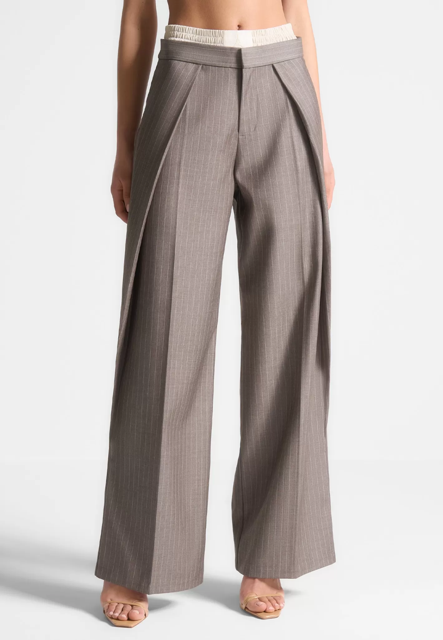Satin Waistband Pinstripe Trousers - -Manière De Voir Shop