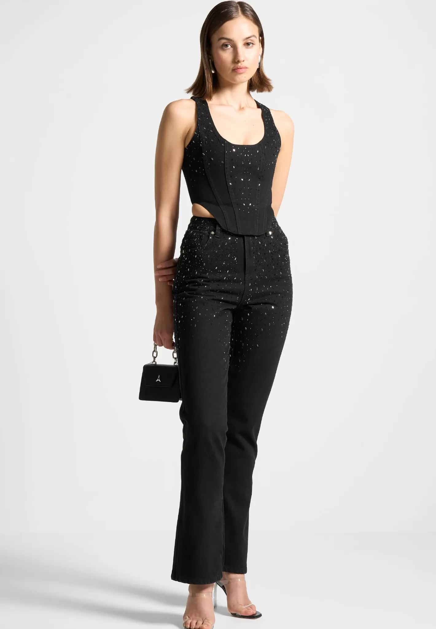 Scattered Rhinestone Denim Corset Top - -Manière De Voir Best Sale
