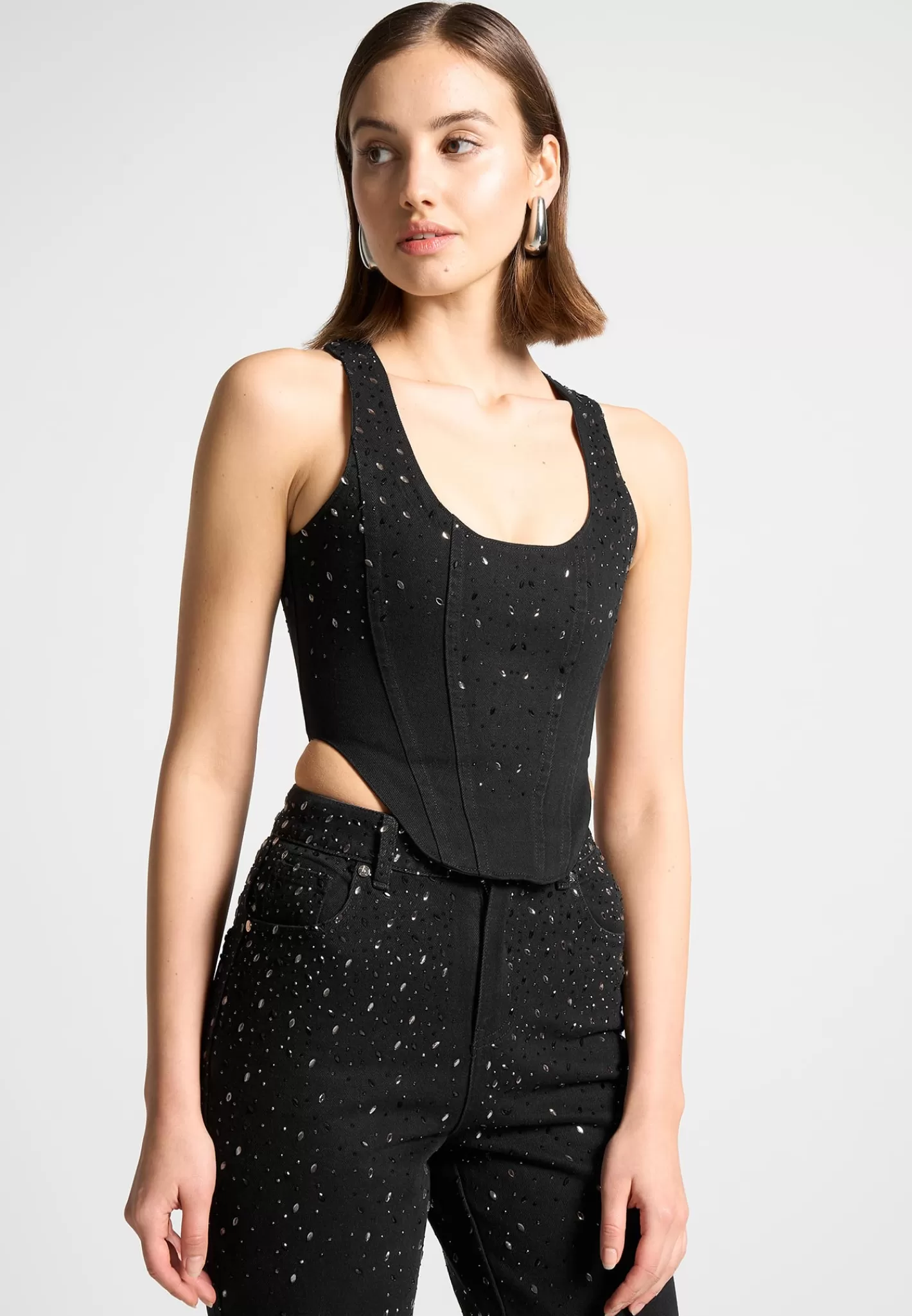 Scattered Rhinestone Denim Corset Top - -Manière De Voir Best Sale