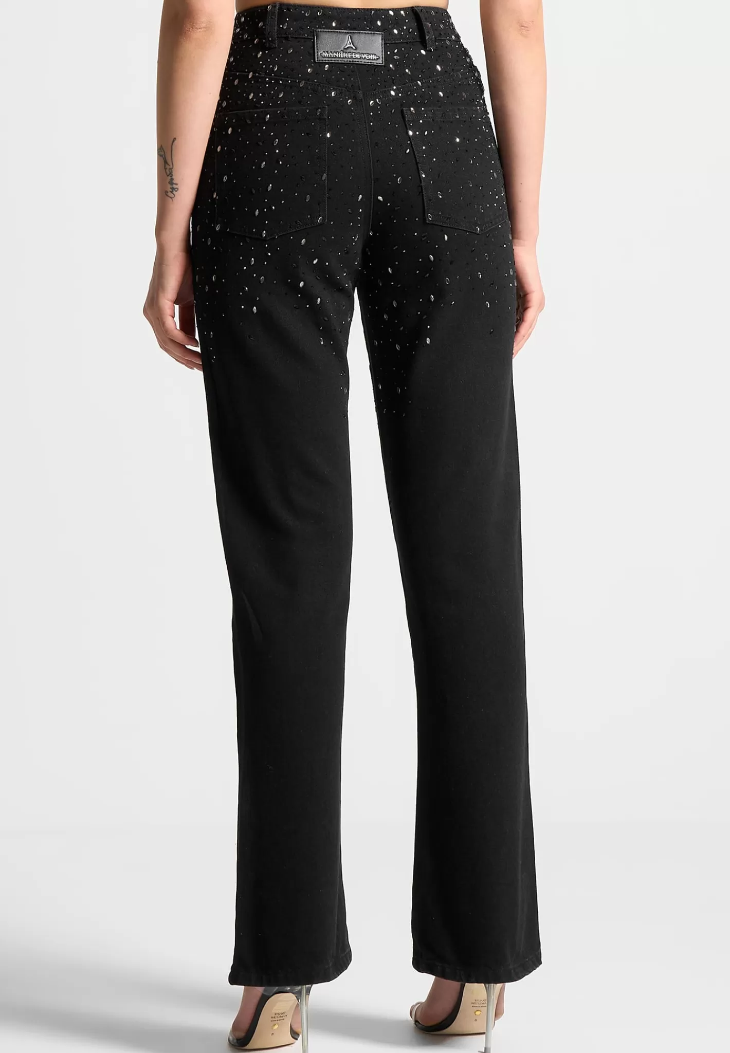 Scattered Rhinestone Mini Flare Jeans - -Manière De Voir Online