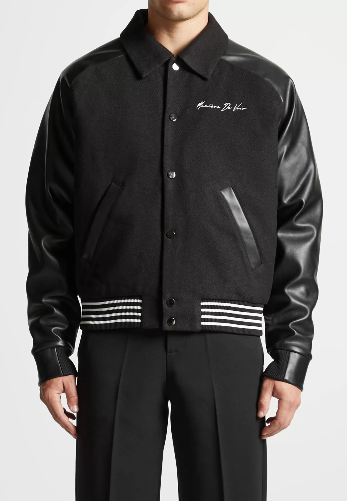Signature Vegan Leather Raglan Varsity Jacket - -Manière De Voir Hot